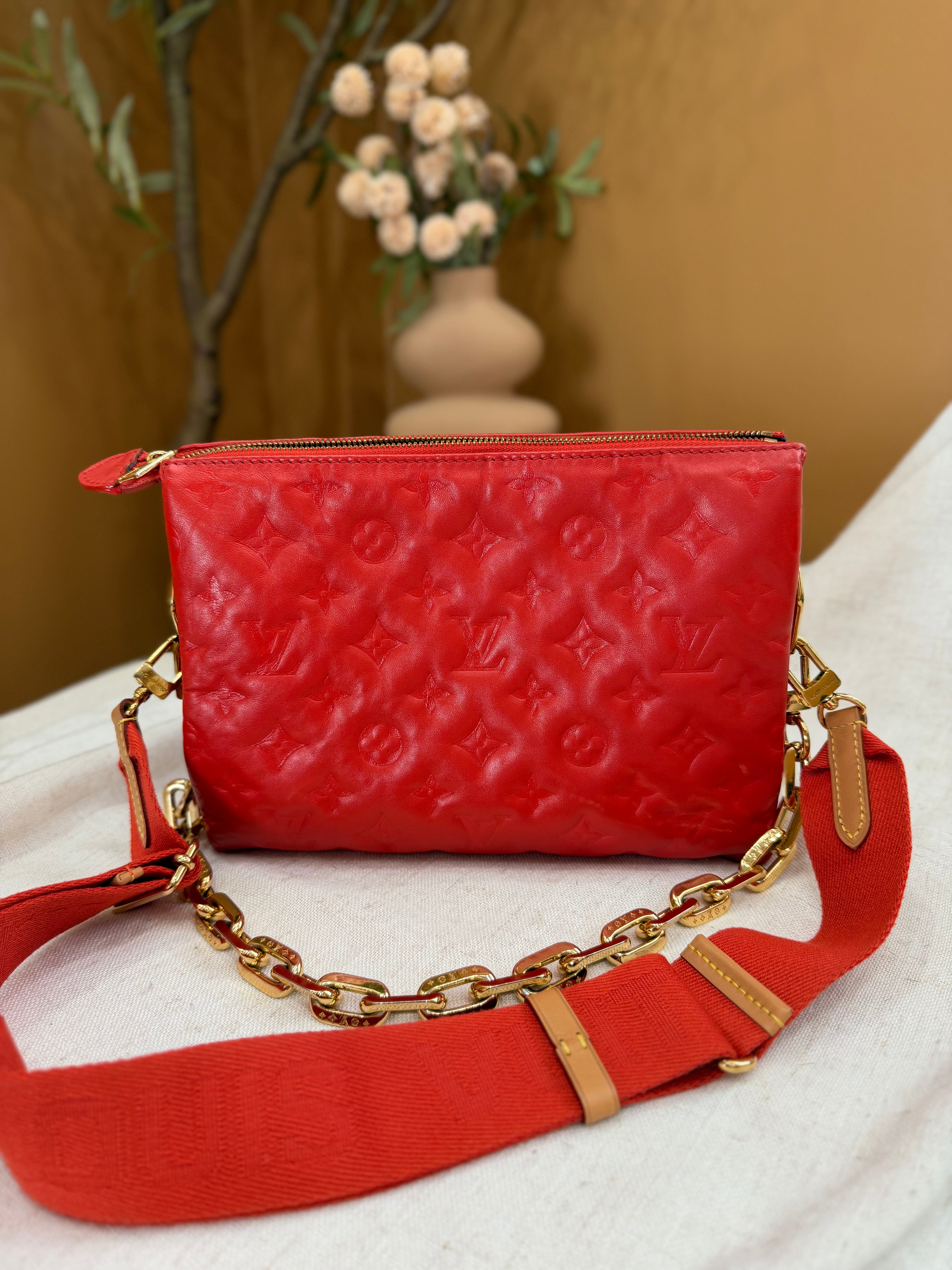 Louis Vuitton Red Embossed Lambskin Coussin PM
