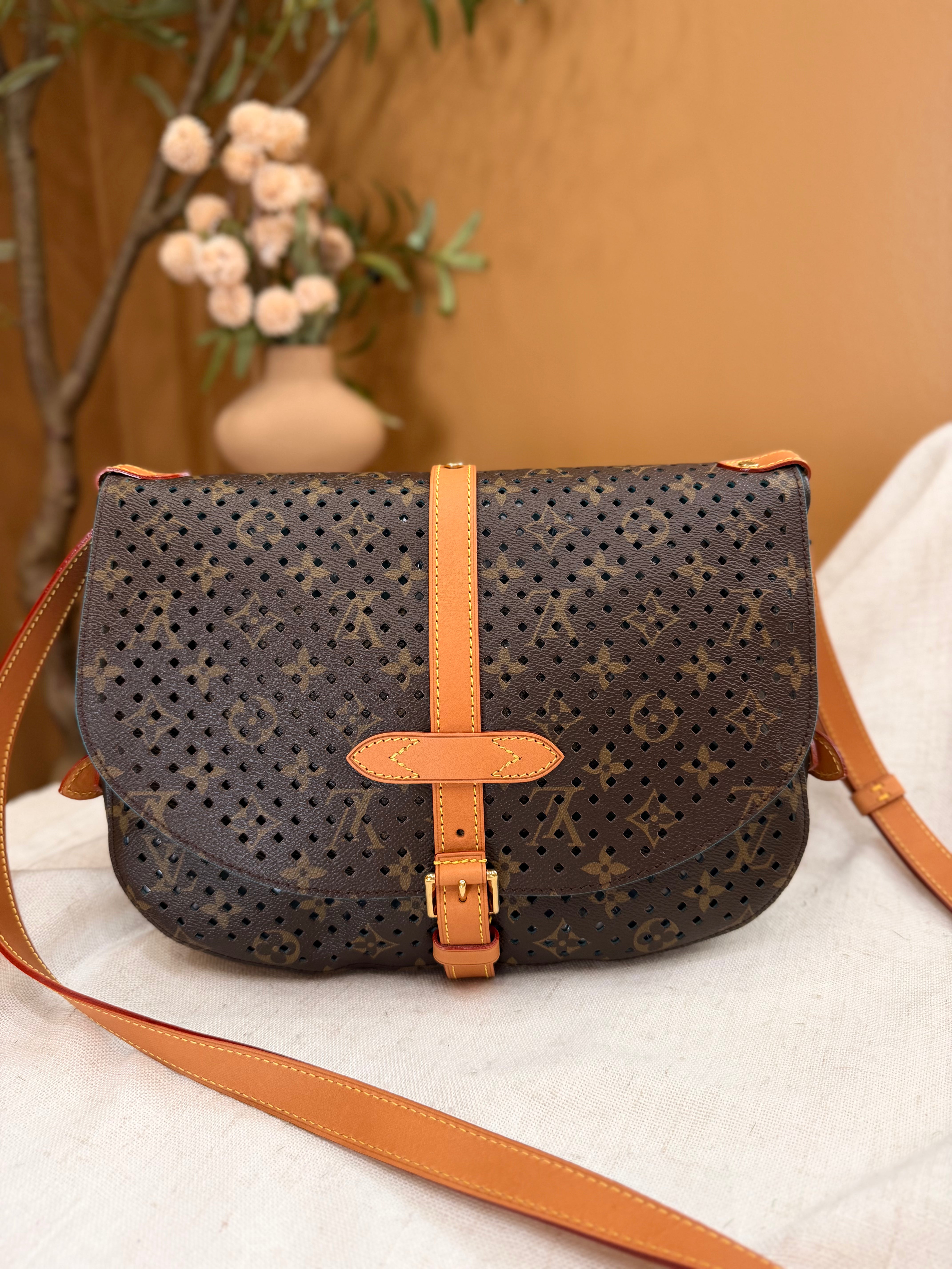 Louis Vuitton Monogram & Teal Perforated Saumur 30 Crossbody