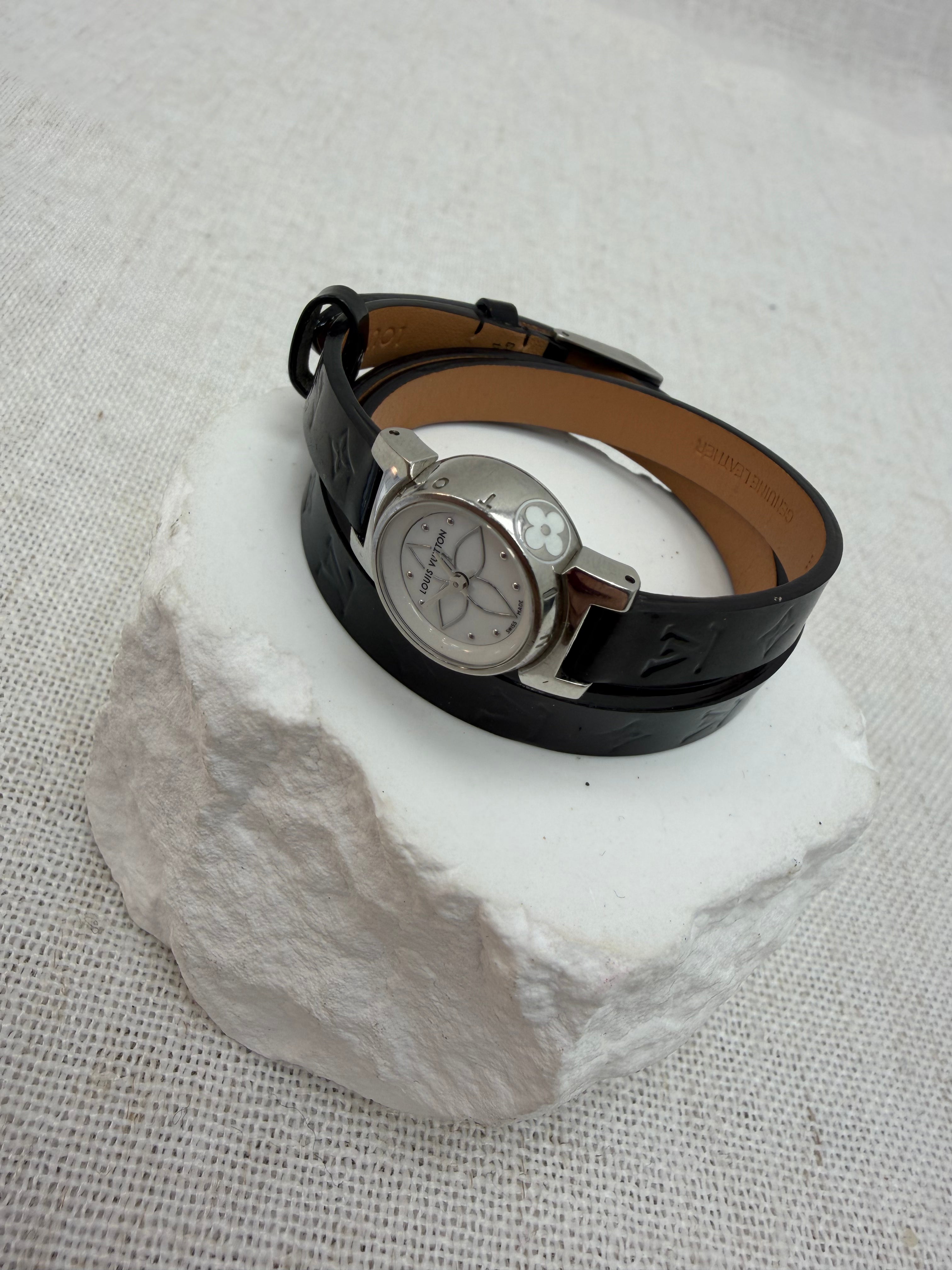 Louis Vuitton Black Vernis Tambour Wrap Around Watch