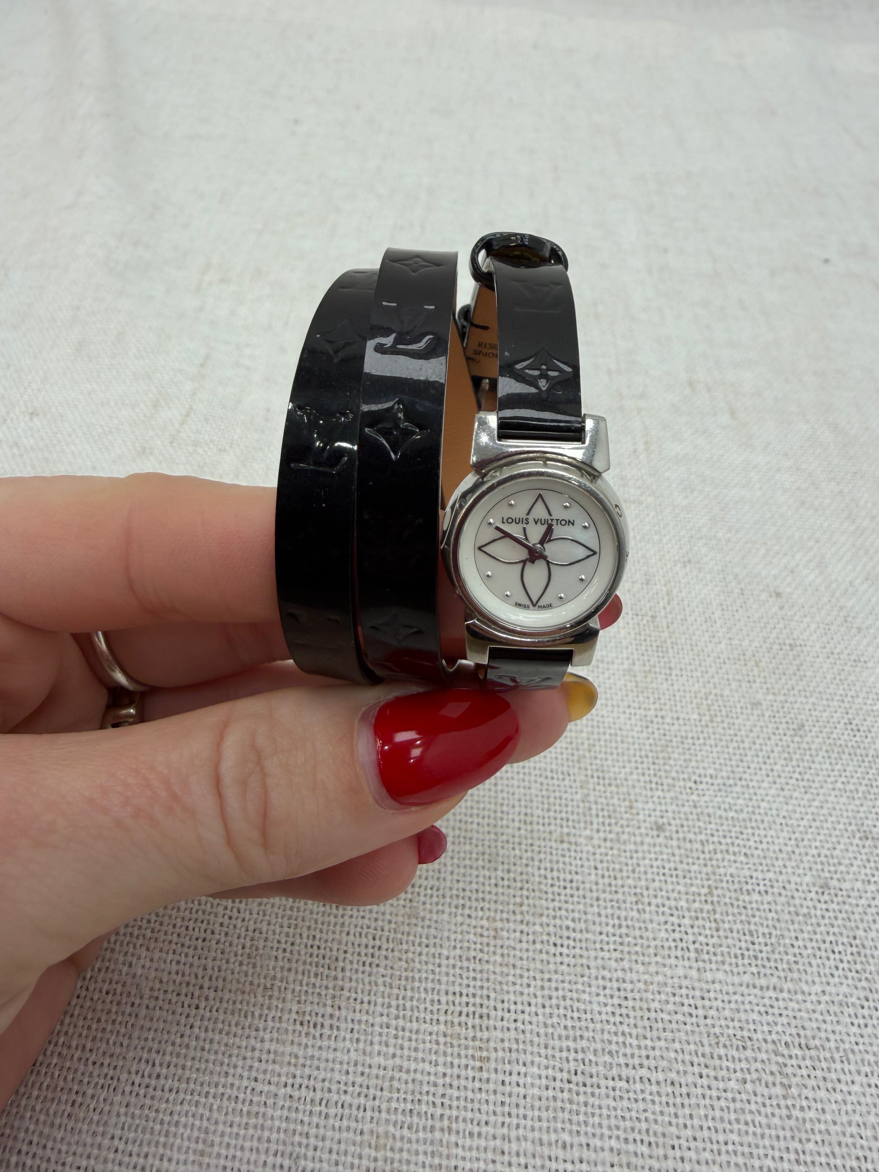 Louis Vuitton Black Vernis Tambour Wrap Around Watch