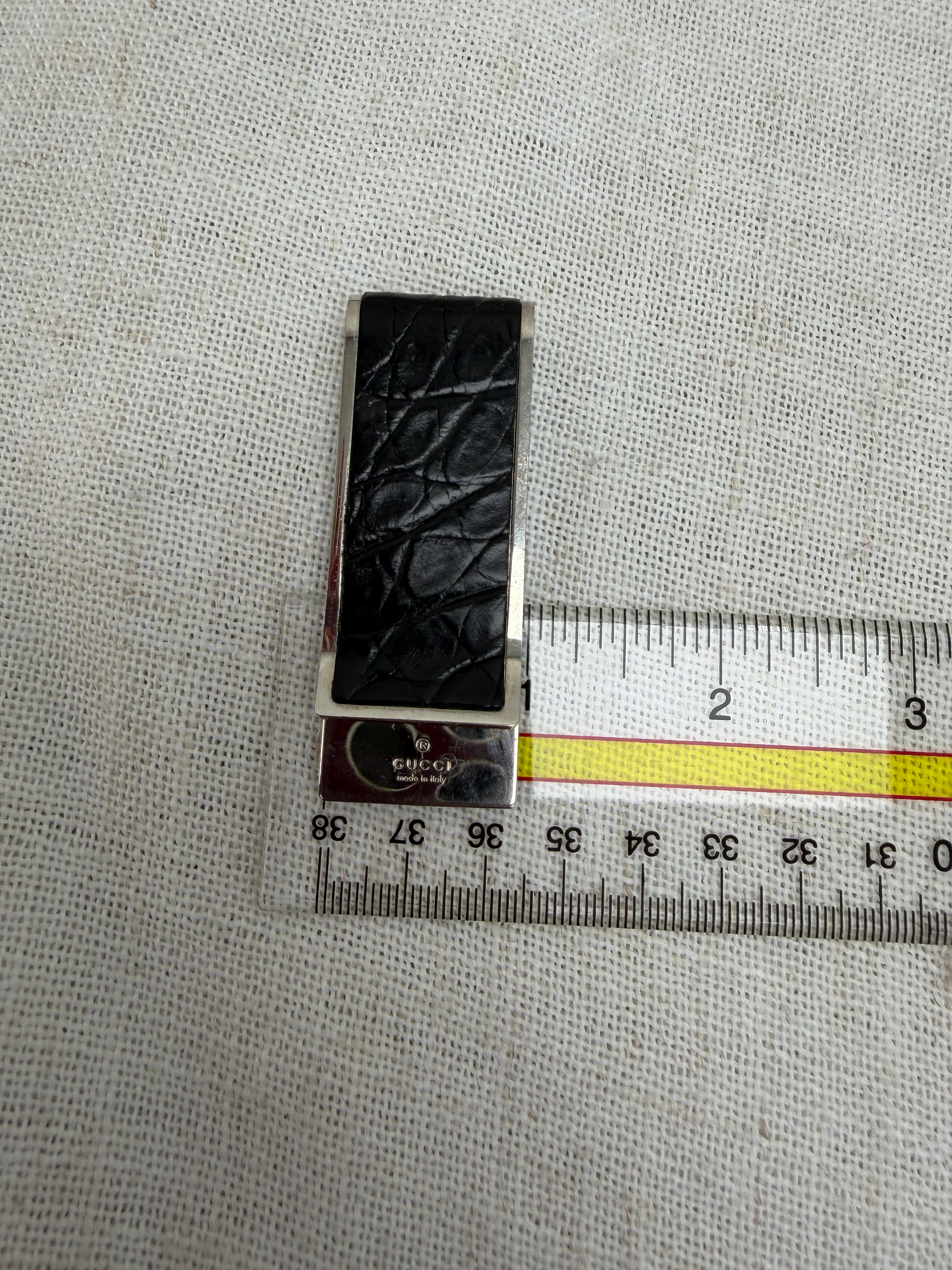 Gucci Black Embossed Leather & Silver Metal Money Clip