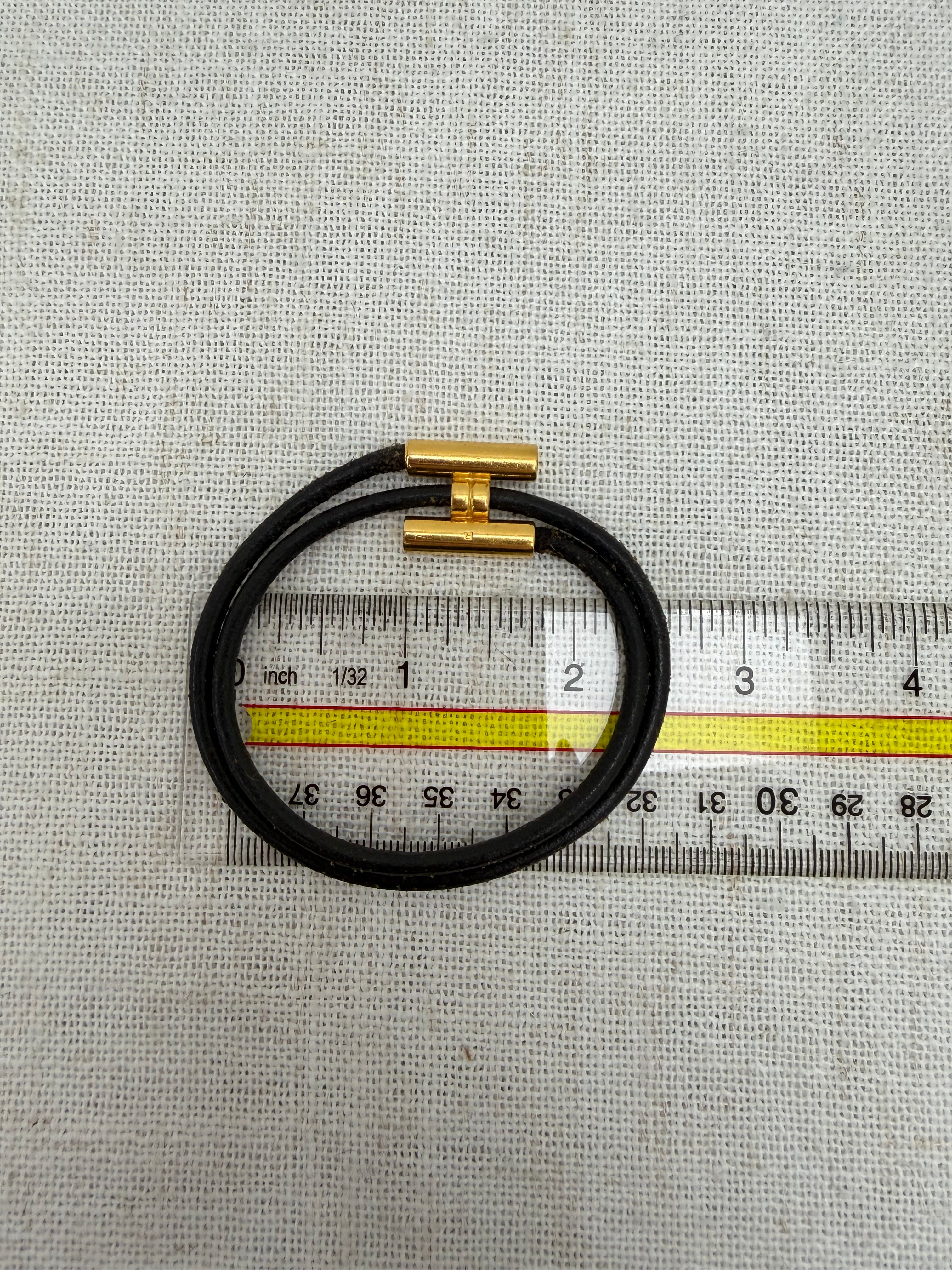 Hermes Vintage Black Leather & Gold Tone Tournis Tresse Bracelet