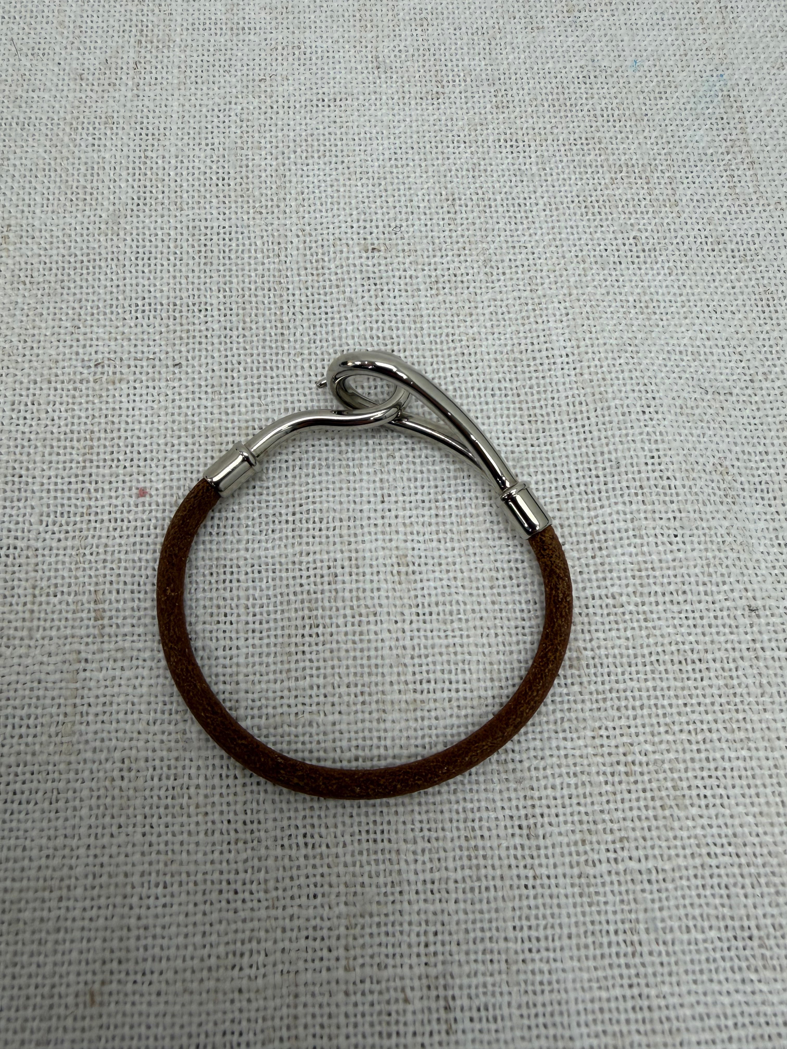 Hermes Vintage Brown Leather Silver Jumbo Hook Bracelet