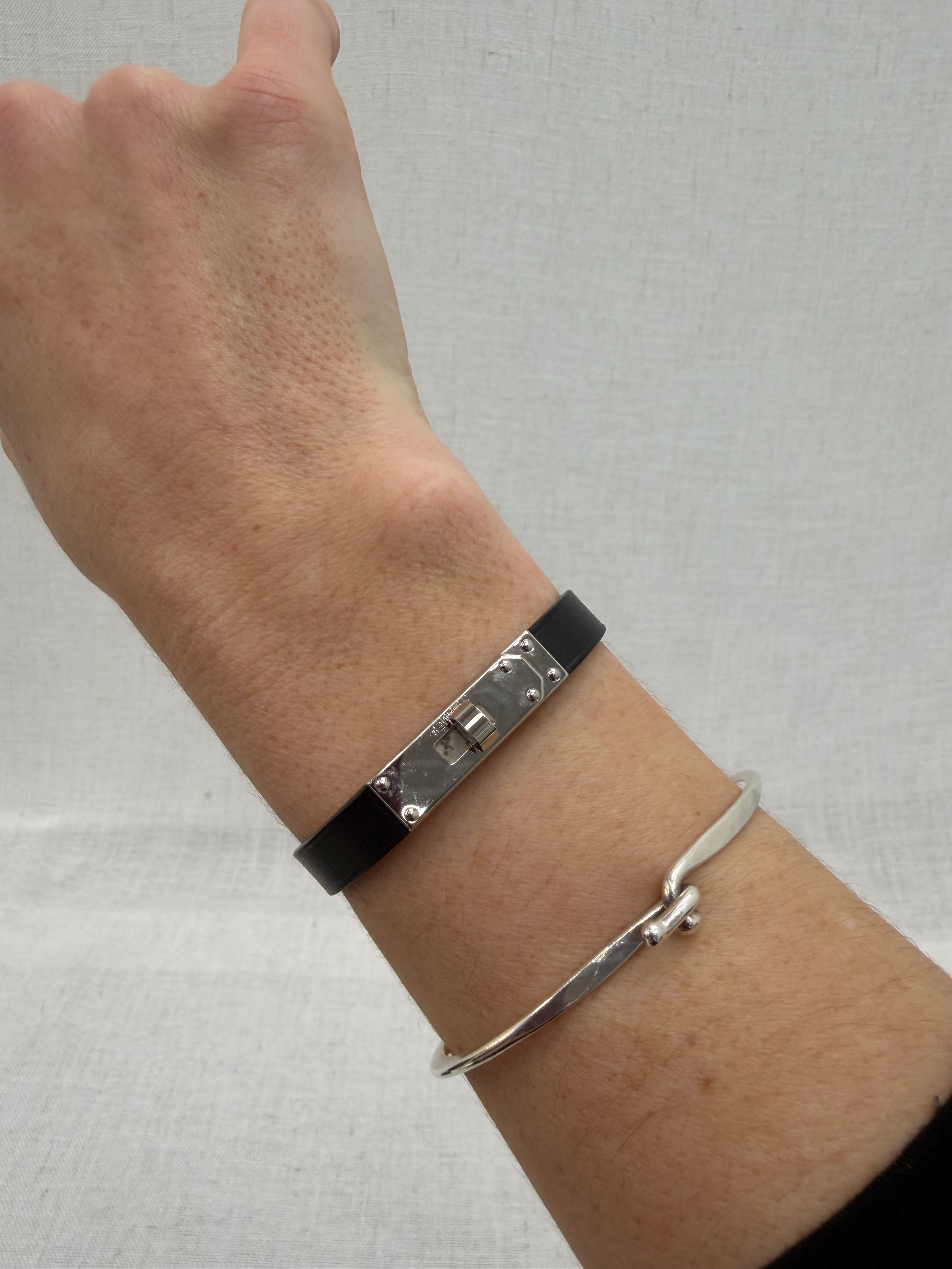 Hermes Vintage Black Leather Micro Kelly Bracelet