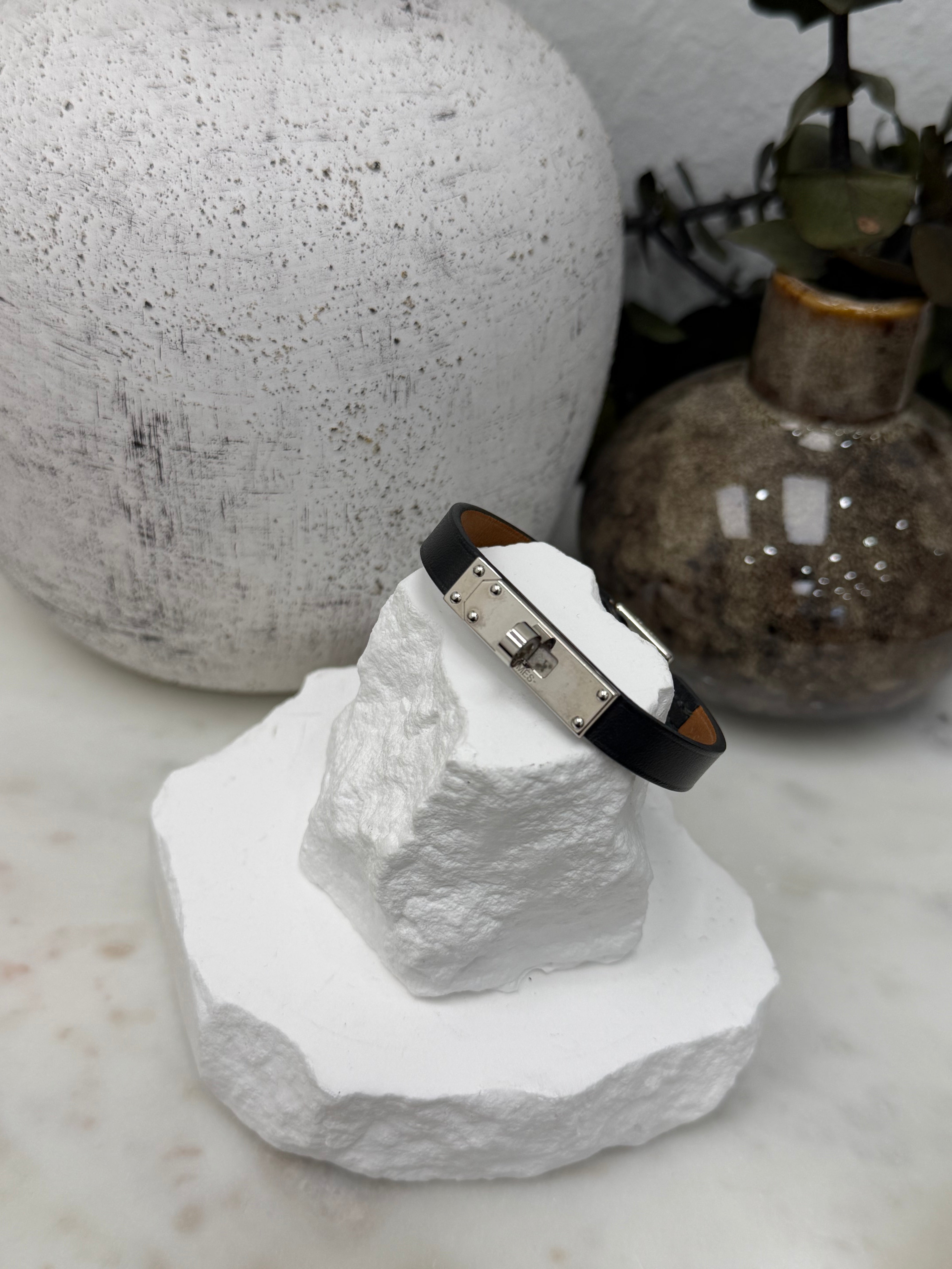 Hermes Vintage Black Leather Micro Kelly Bracelet