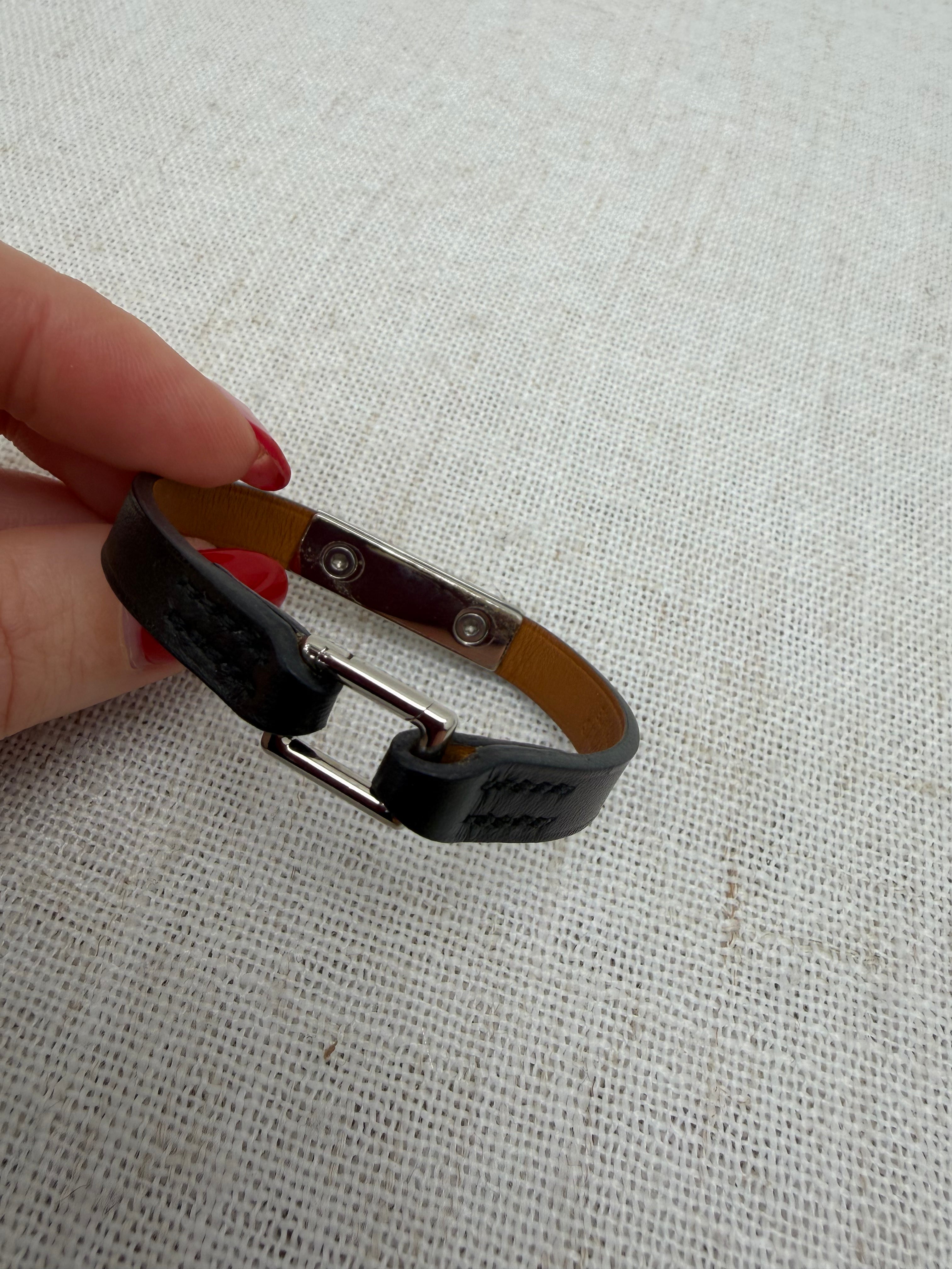 Hermes Vintage Black Leather Micro Kelly Bracelet