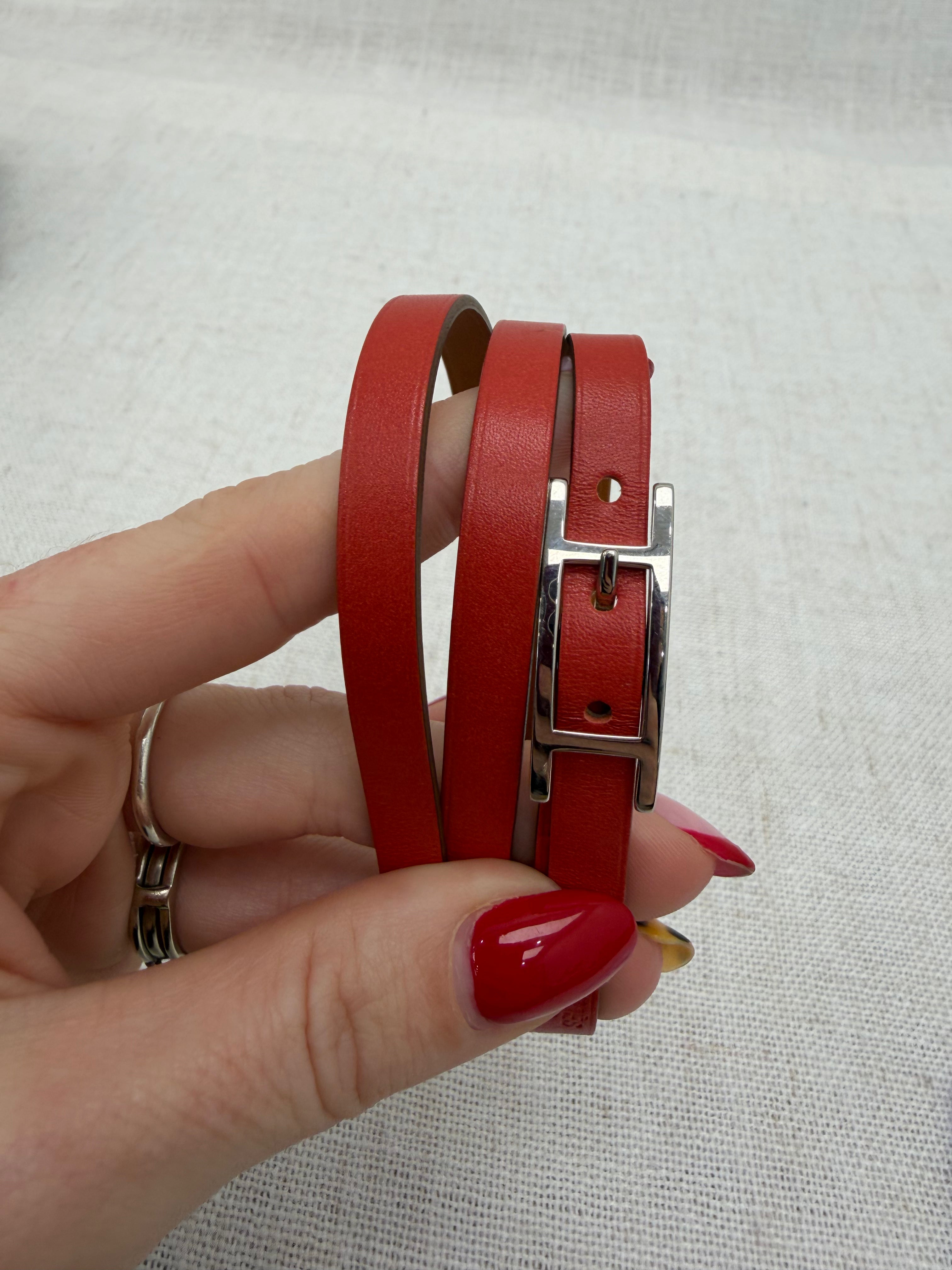 Hermes Vintage Coral Leather Behapi Wrap Bracelet