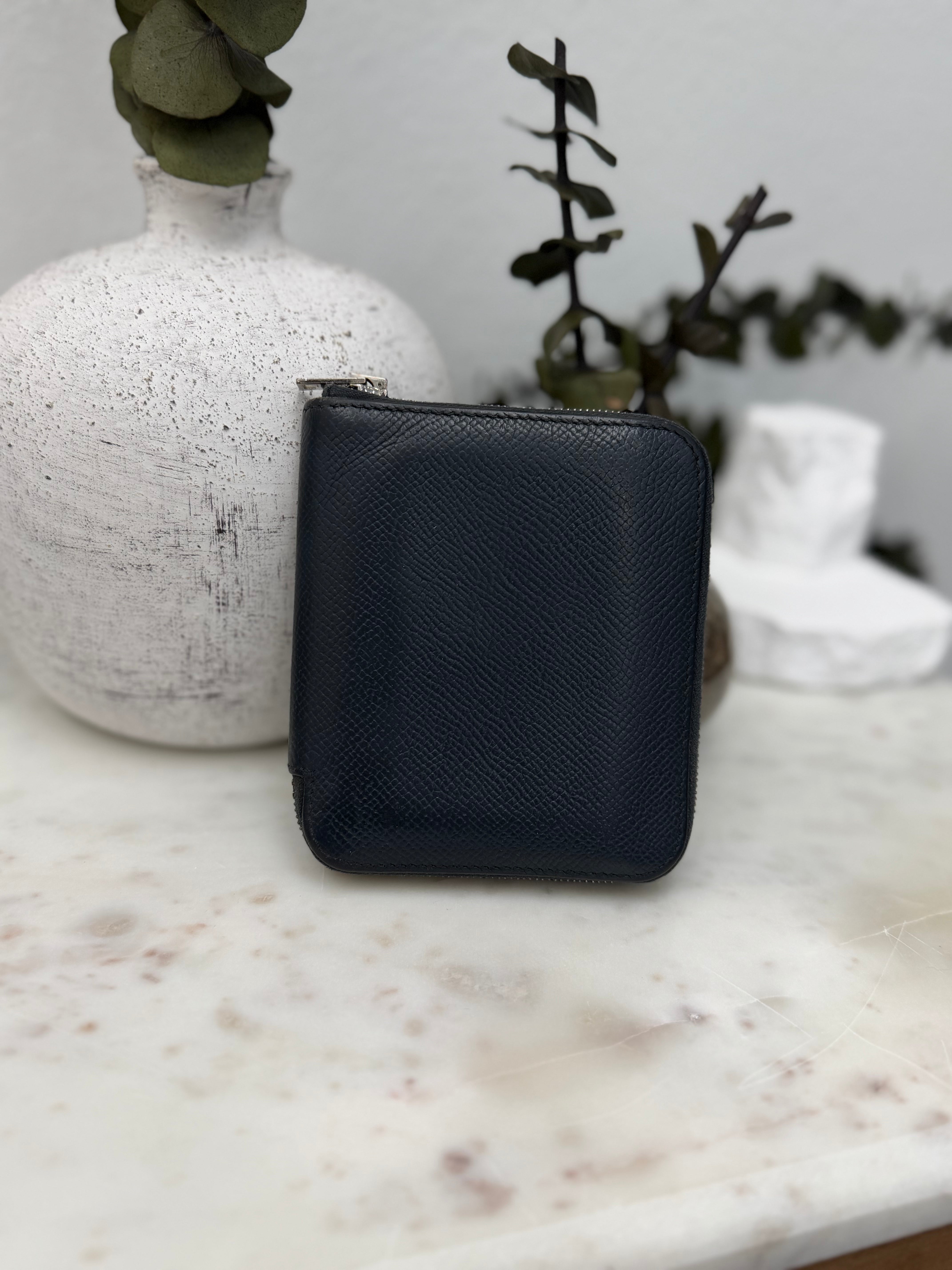 Hermes Navy Blue Epsom Azap Compact Silk In Compact Zip Wallet