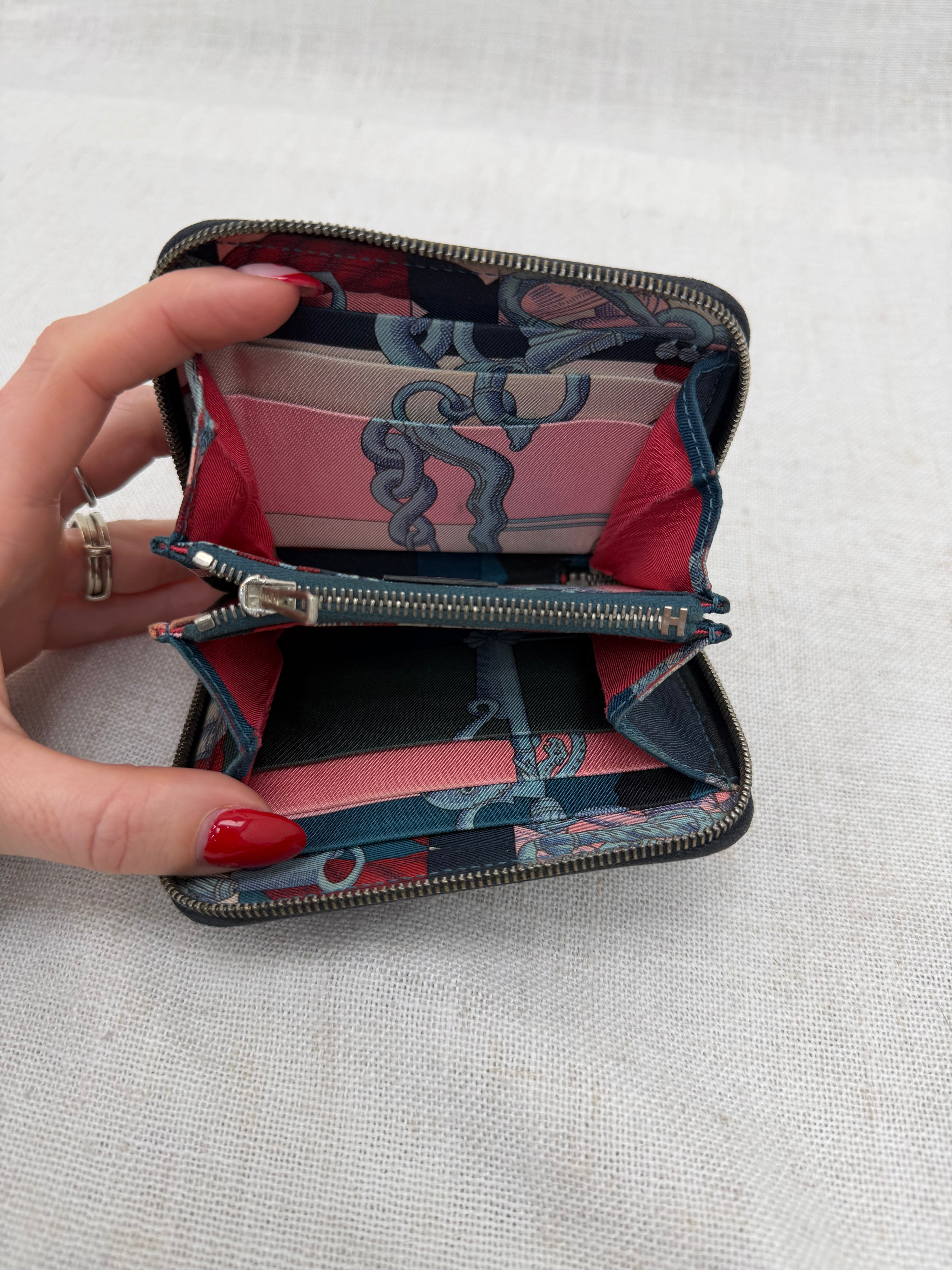 Hermes Navy Blue Epsom Azap Compact Silk In Compact Zip Wallet