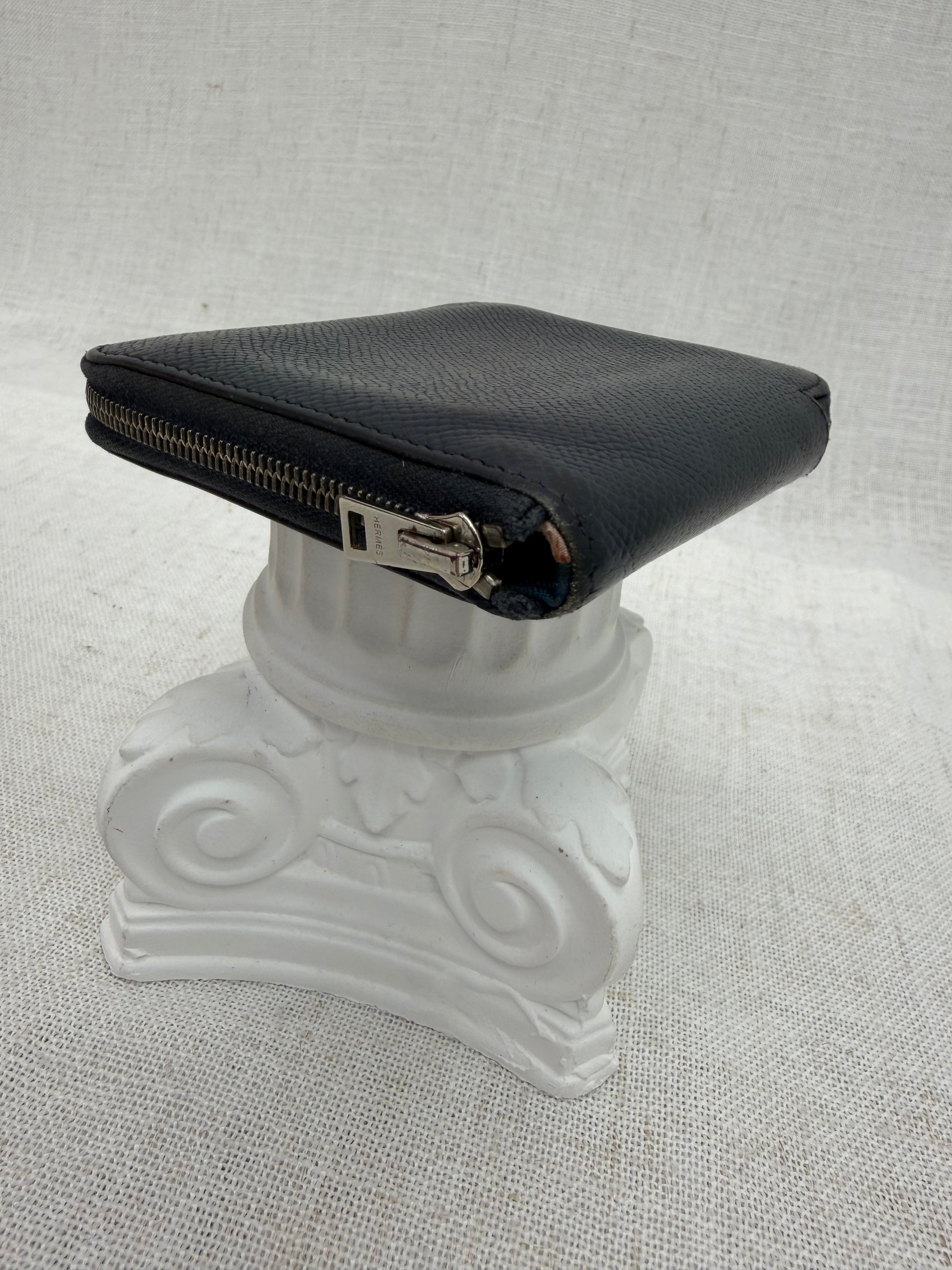 Hermes Navy Blue Epsom Azap Compact Silk In Compact Zip Wallet