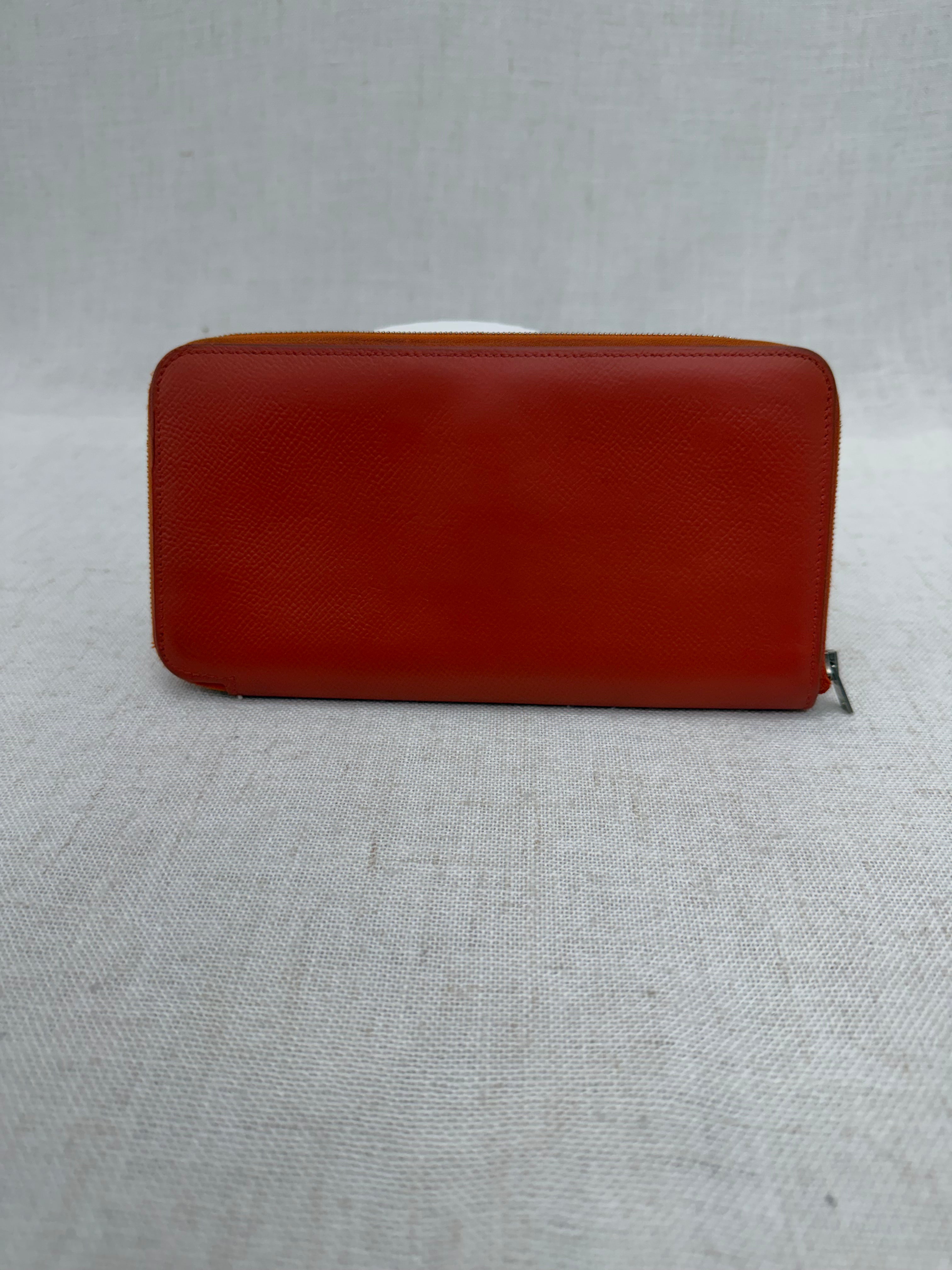 Hermes Orange Epsom Leather Silk In Zippy Wallet