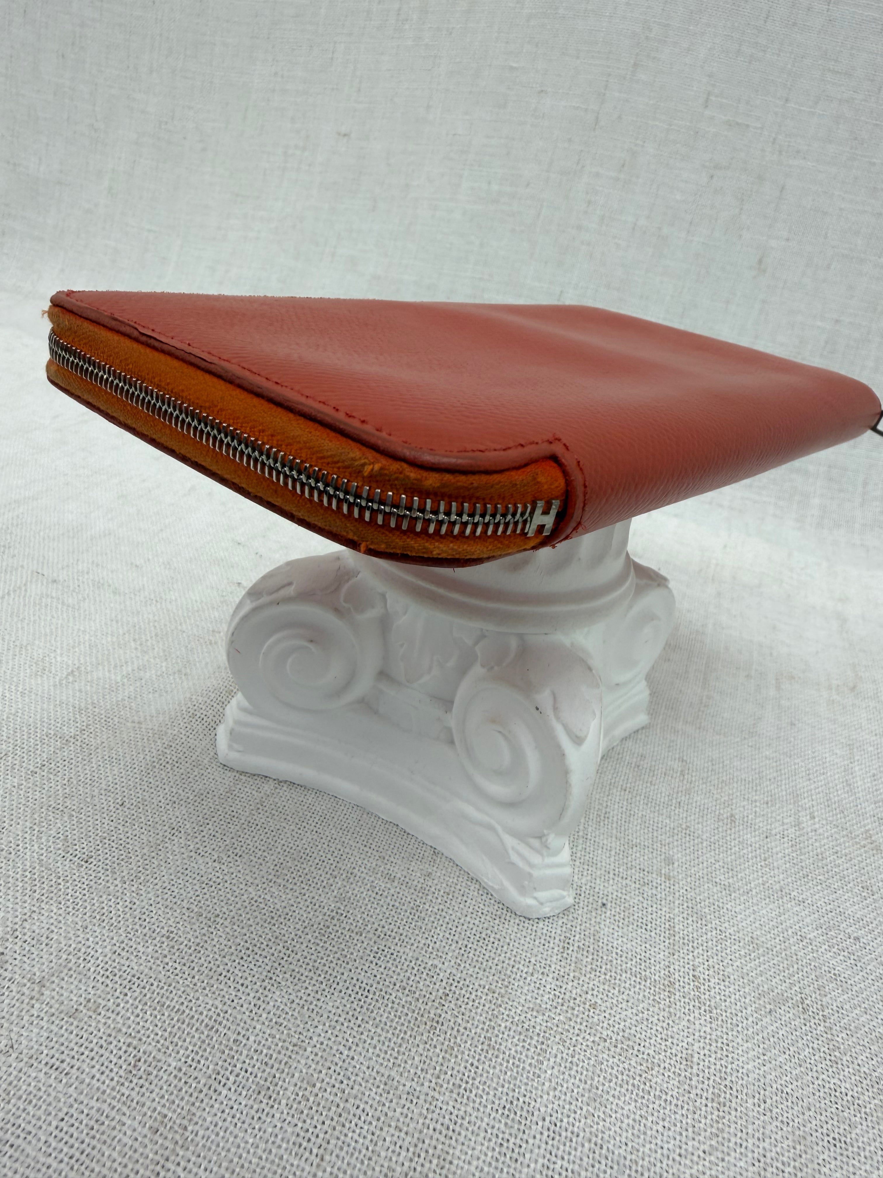 Hermes Orange Epsom Leather Silk In Zippy Wallet