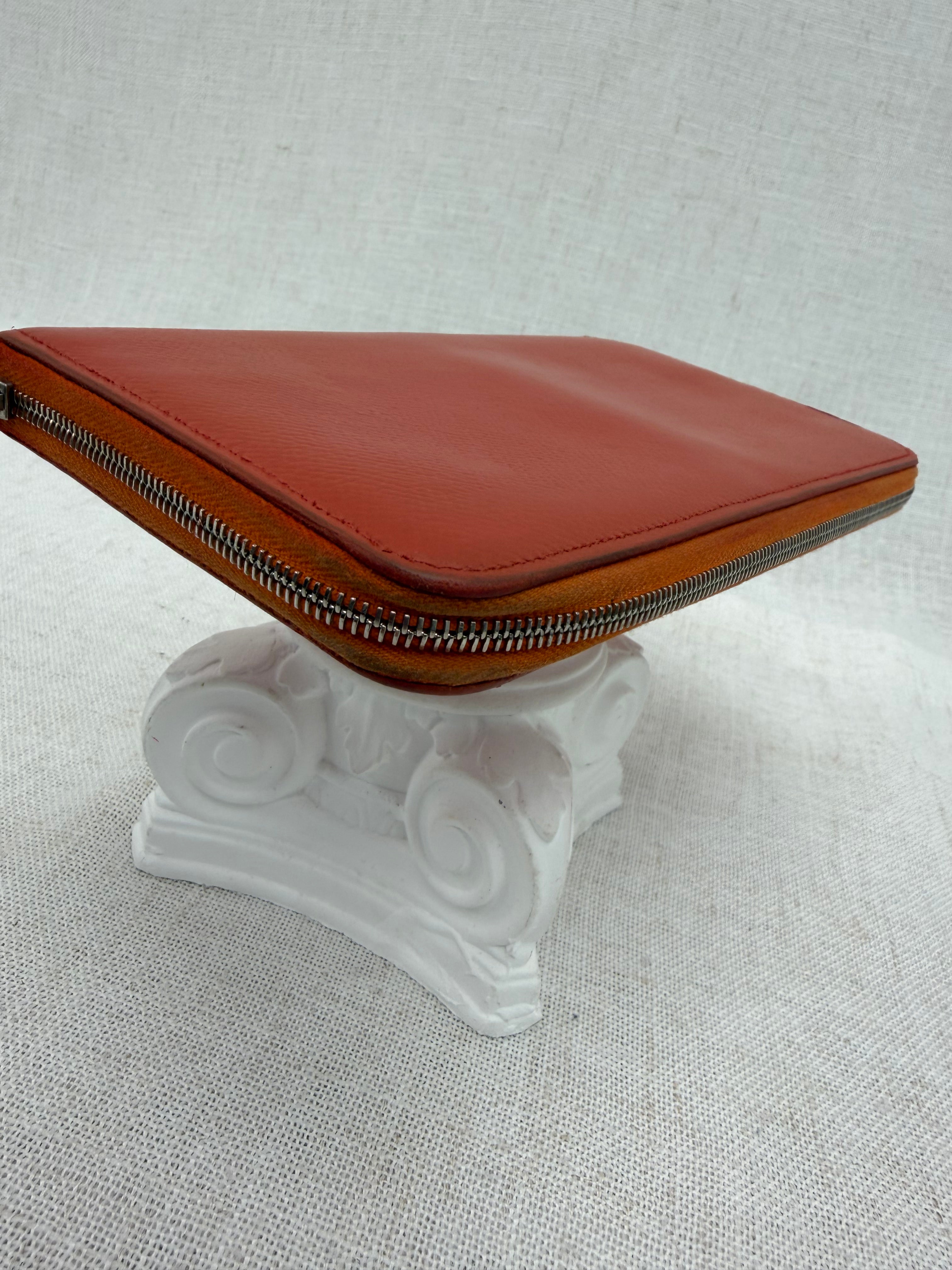 Hermes Orange Epsom Leather Silk In Zippy Wallet