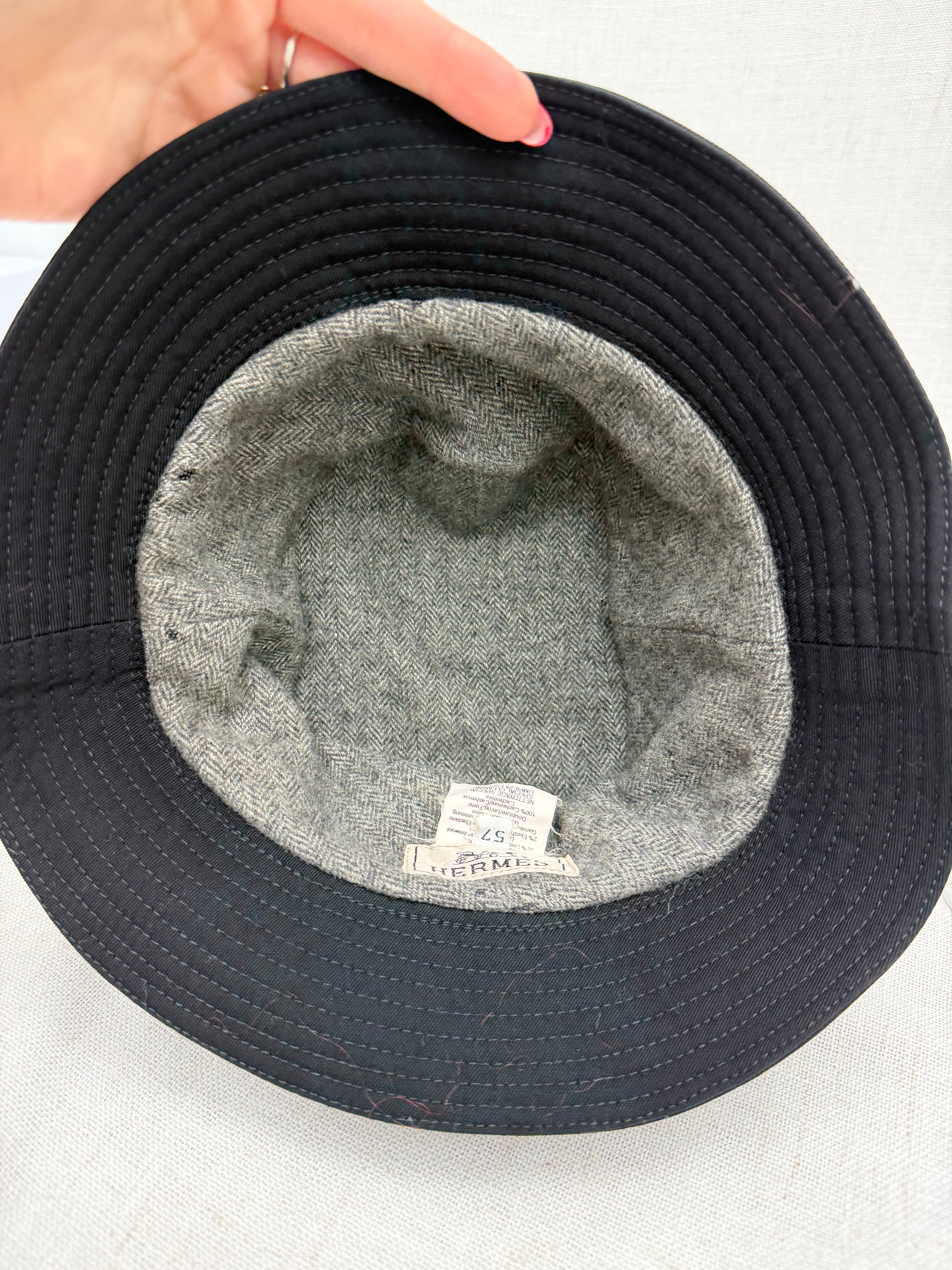 Hermes Black Canvas & Cashmere Bucket Hat