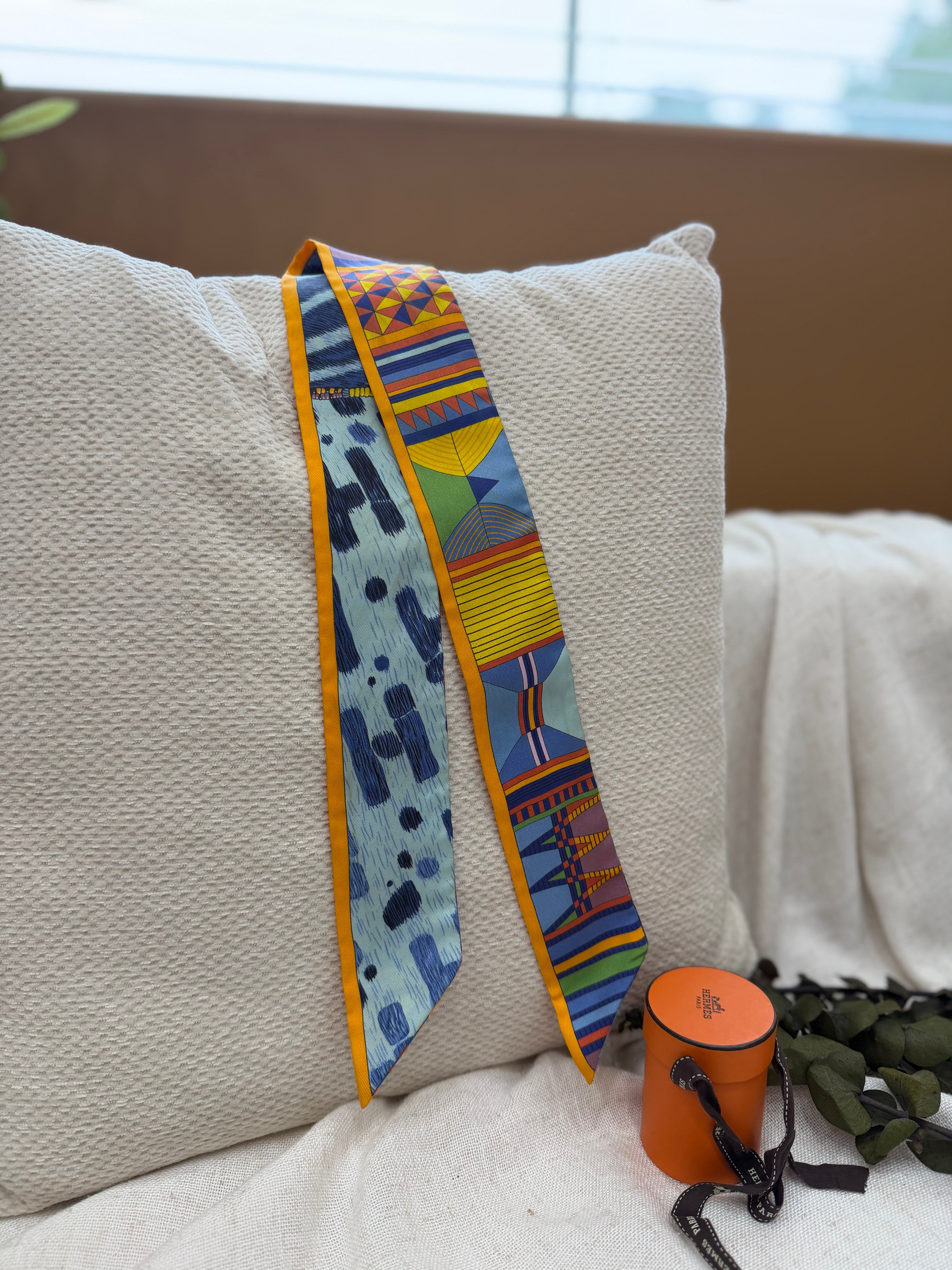 Hermes Blue & Gold Silk Twilly