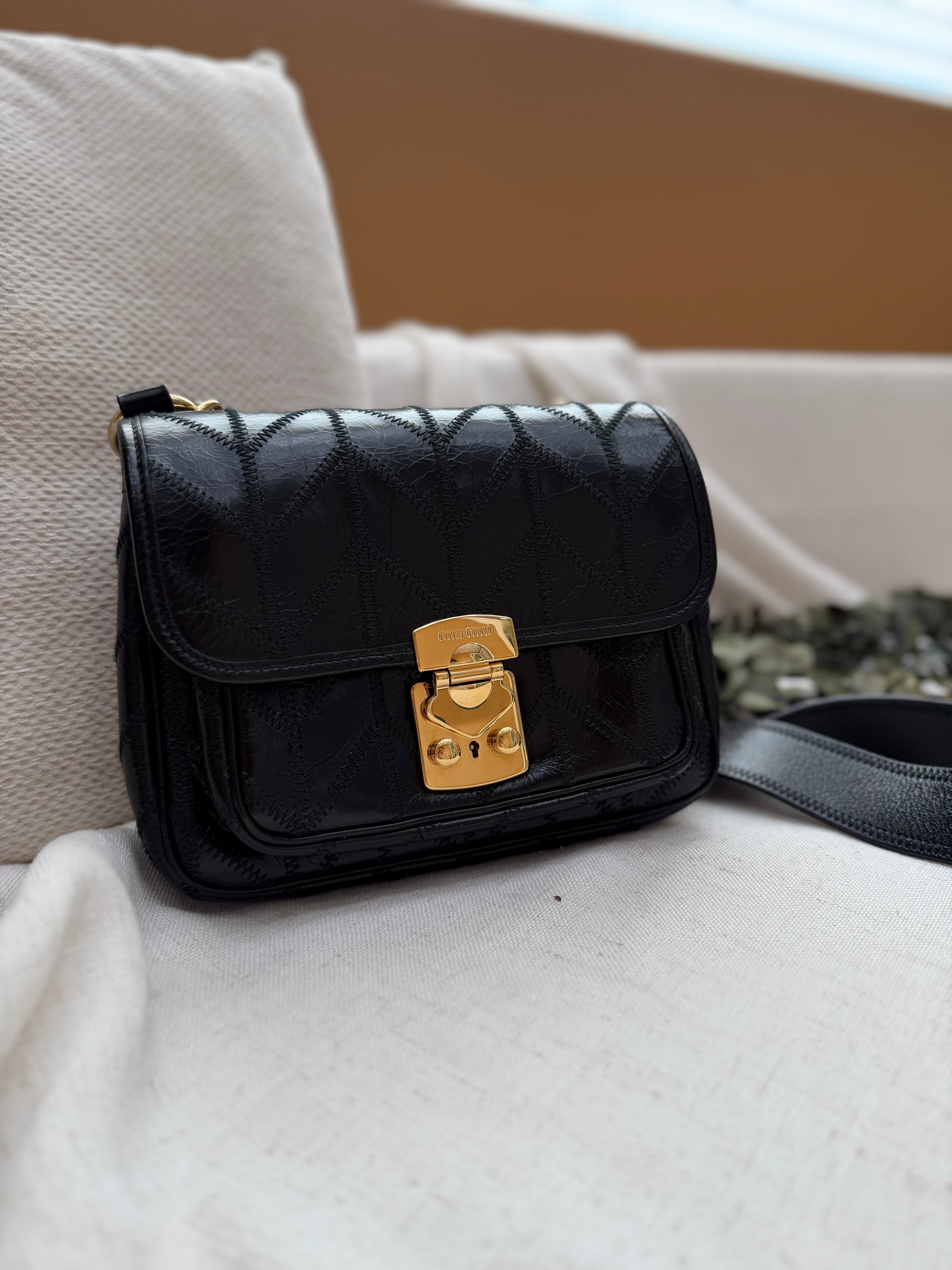 *DONS PRE-DROP* Miu Miu Black Quilted Leather Shine Patchwork Crossbody