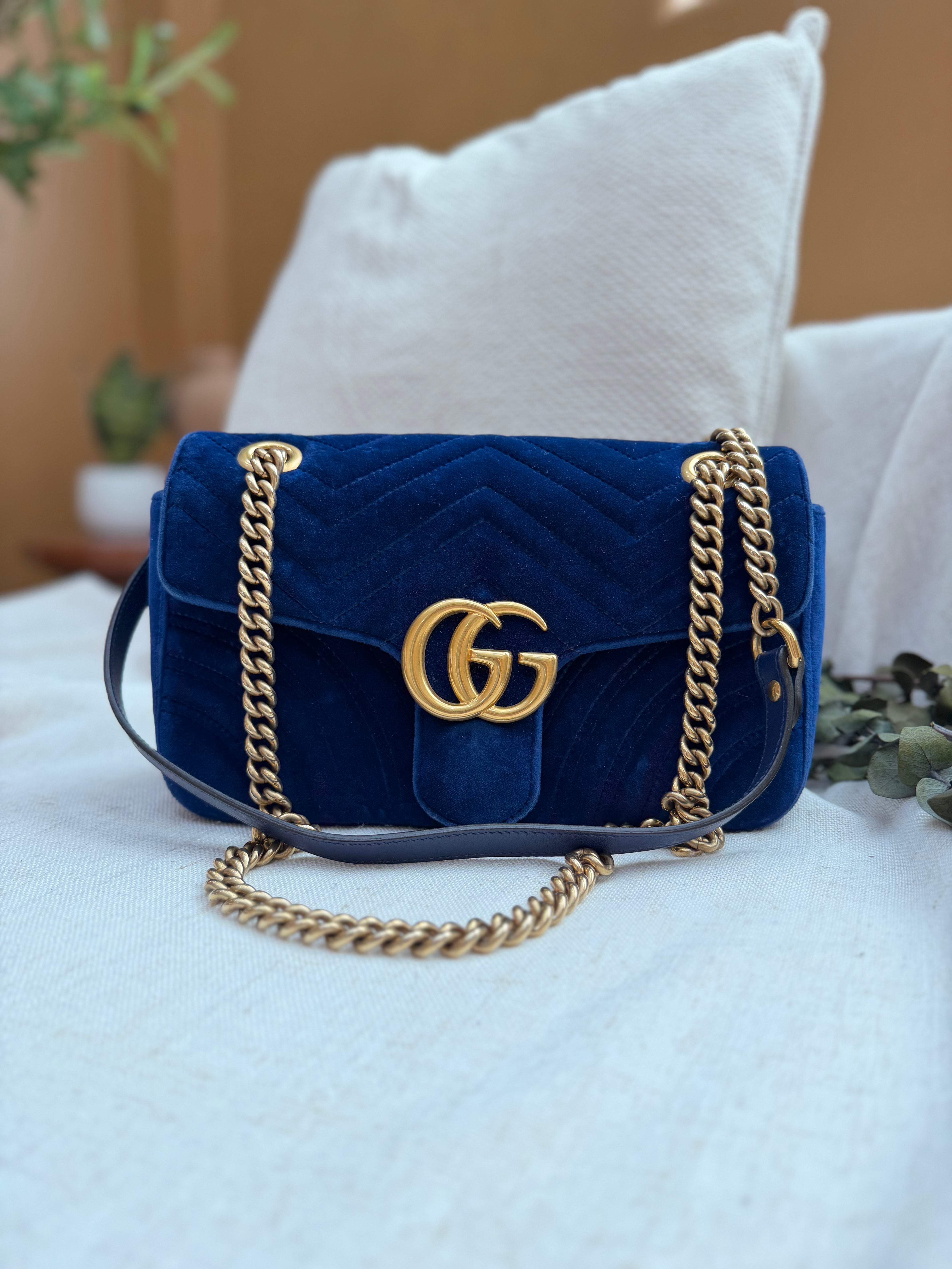 *DONS PRE-DROP* Gucci Blue Chevron Velvet Small Marmont Flap Bag