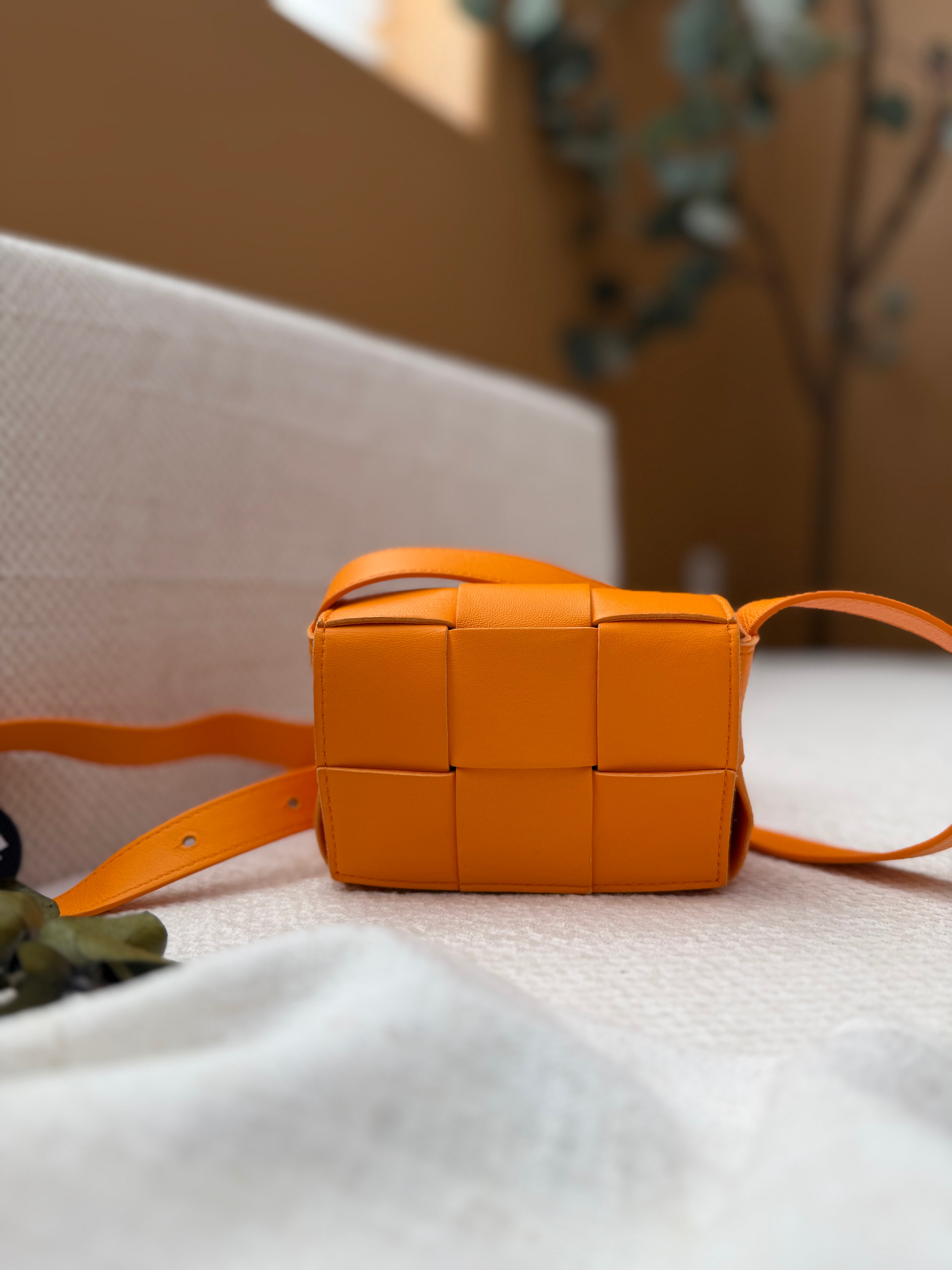 *DONS PRE-DROP* Bottega Veneta Orange Intracciato Leather Mini Cassette Crossbody