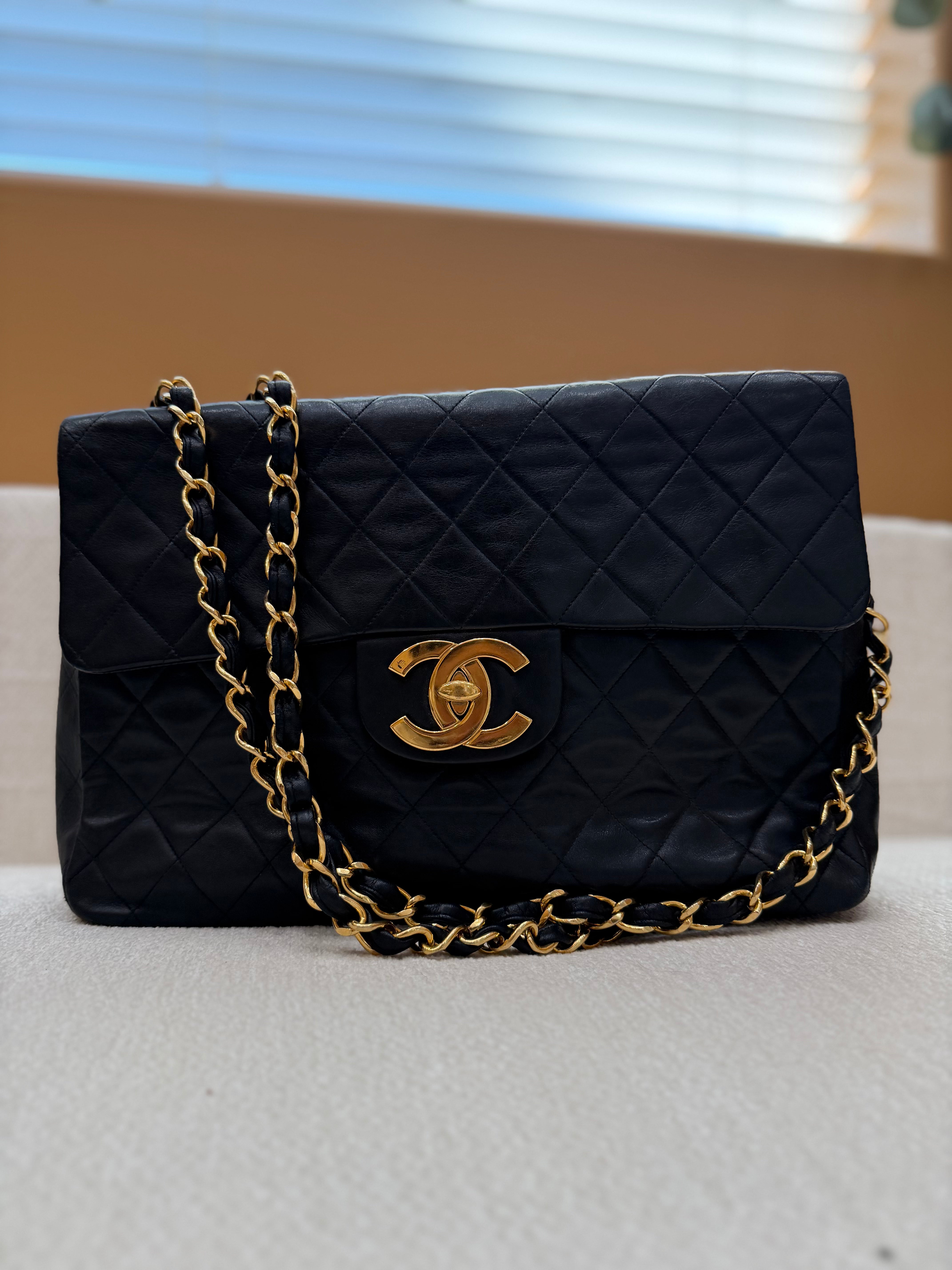 *DONS PRE-DROP* Chanel Vintage 24k Black Quilted Calfskin XL Single Flap Bag