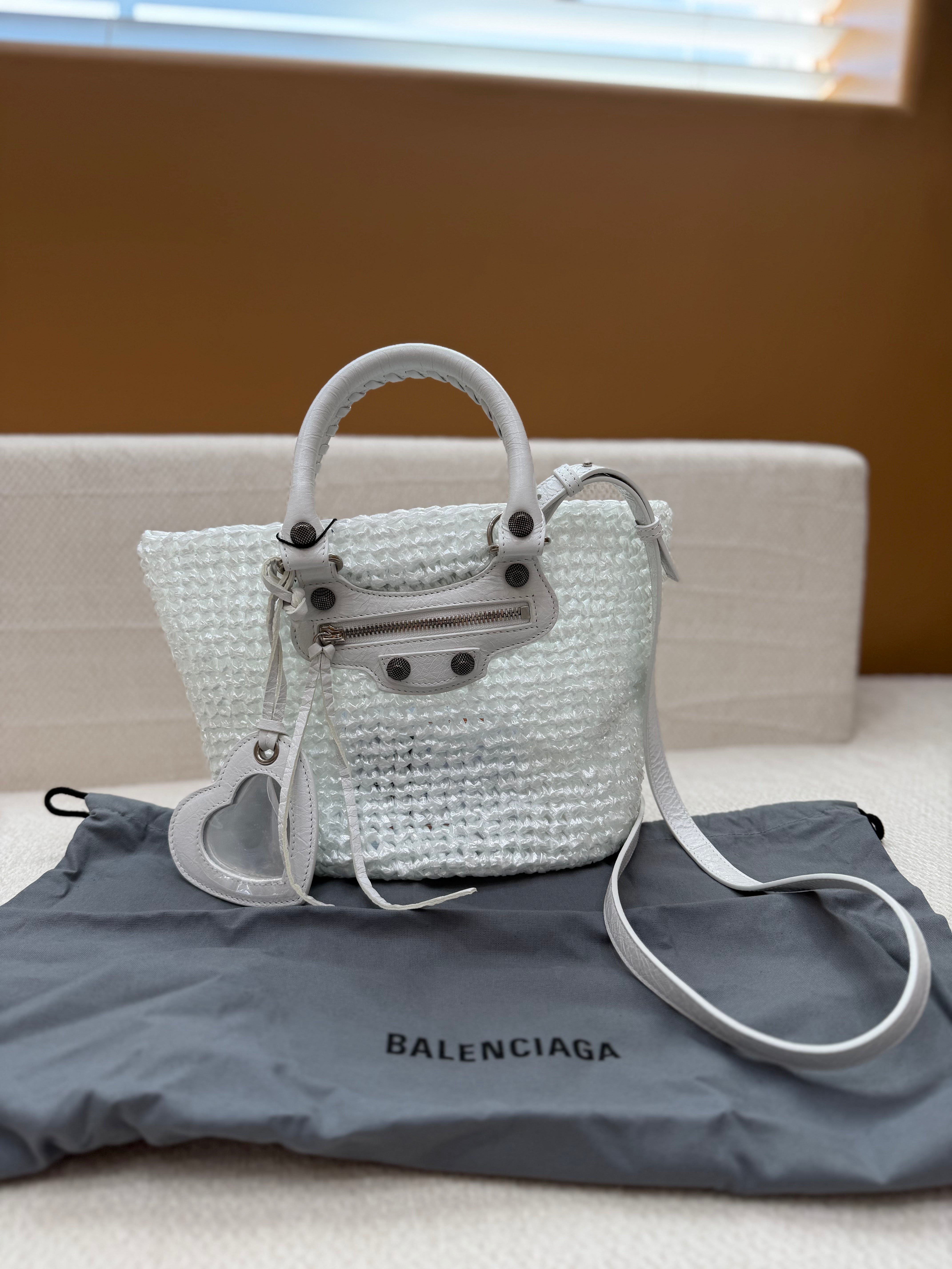 *DONS PRE-DROP* BRAND NEW- Balenciaga White Nylon Raffia Small Le Cagole Panier Bag