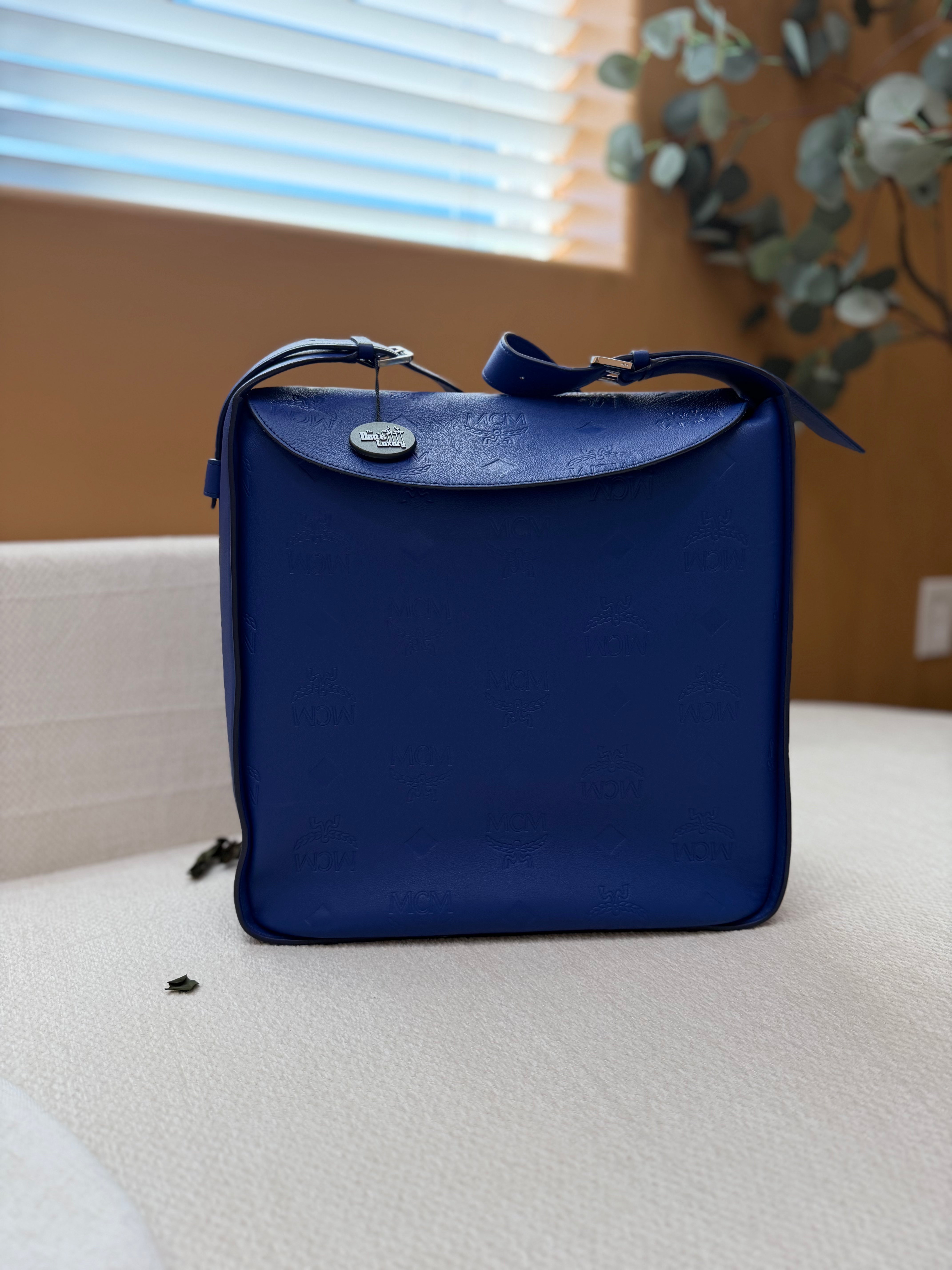 *DONS PRE-DROP* LIKE NEW- MCM Blue Embossed Leather Large Aren Hobo Tote