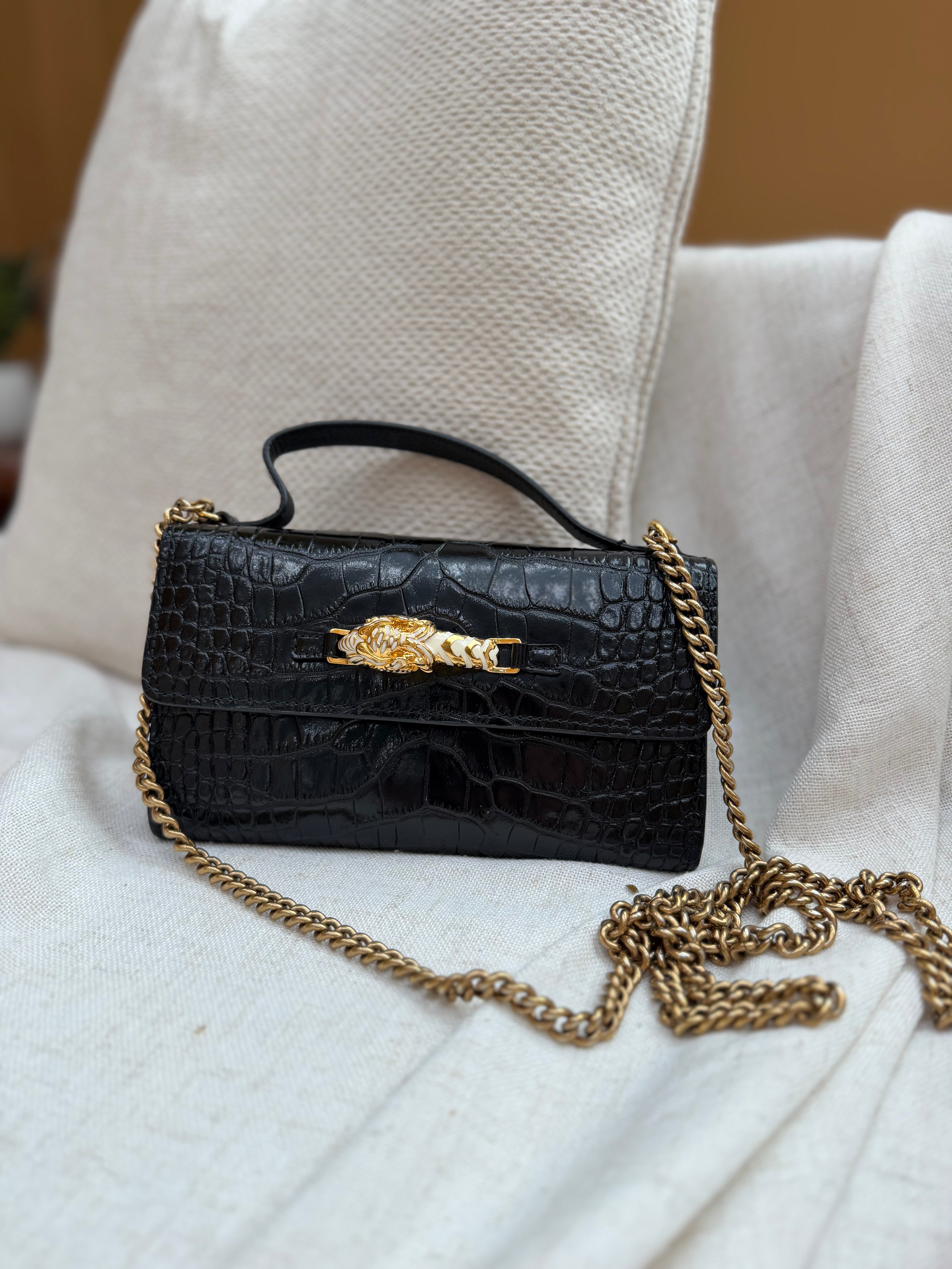 *DONS PRE-DROP* Gucci Black Croc Embossed Tiger Head Clutch Bag