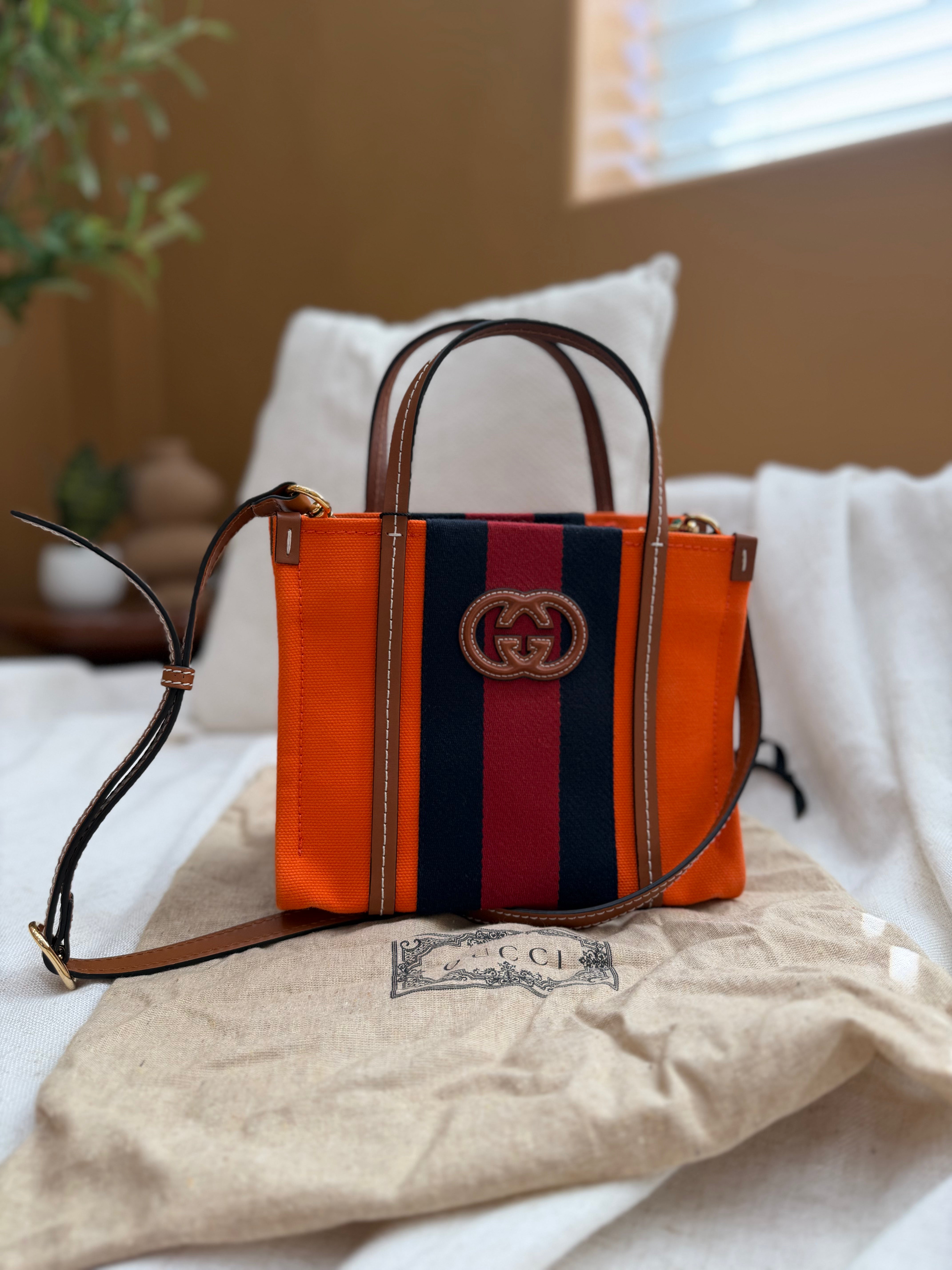 *DONS PRE-DROP* Gucci Orange Canvas Mini Interlocking G Web 2way Tote