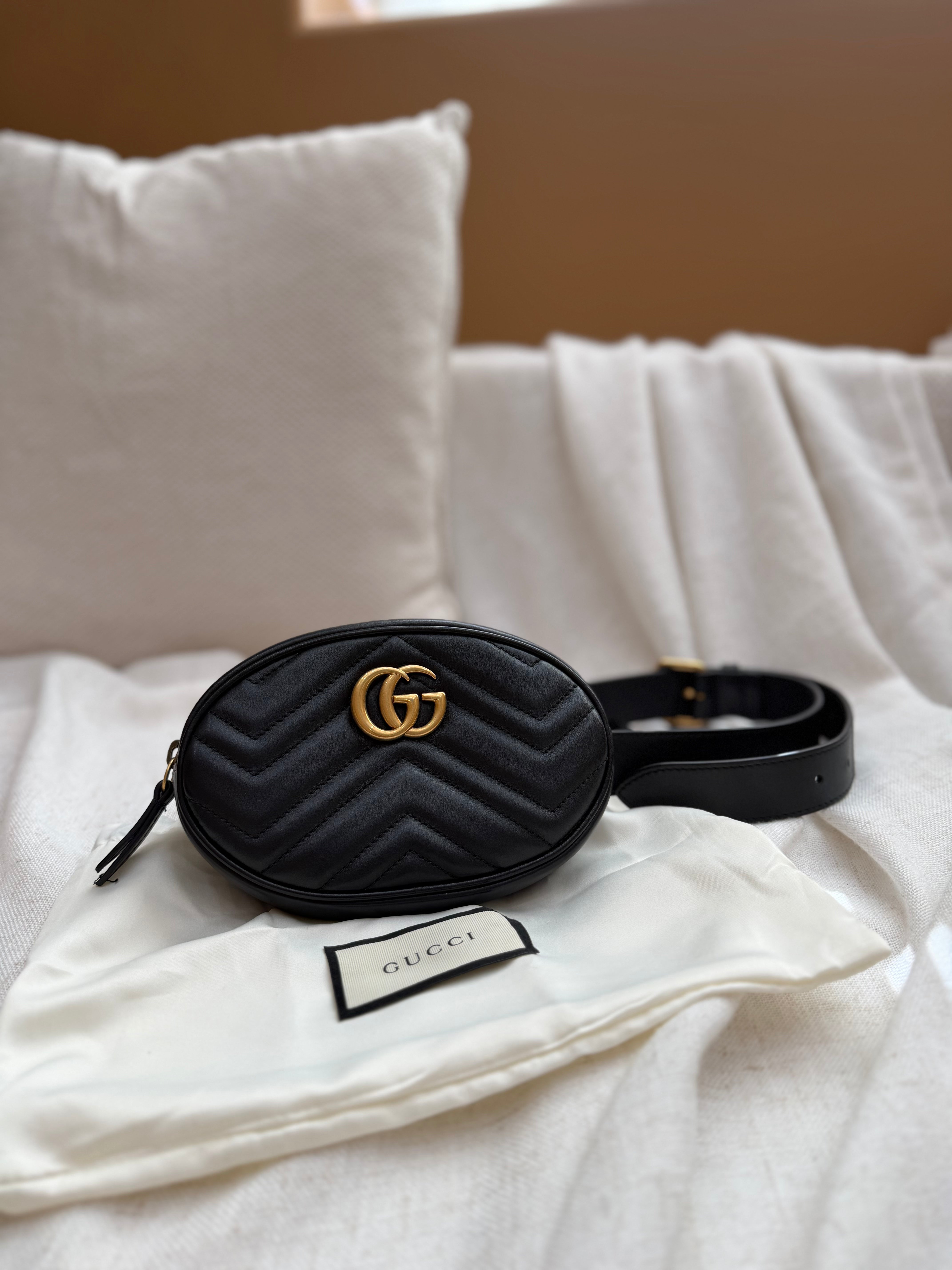 *DONS PRE-DROP* Gucci Black Leather Marmont Belt Bag Size 85/34