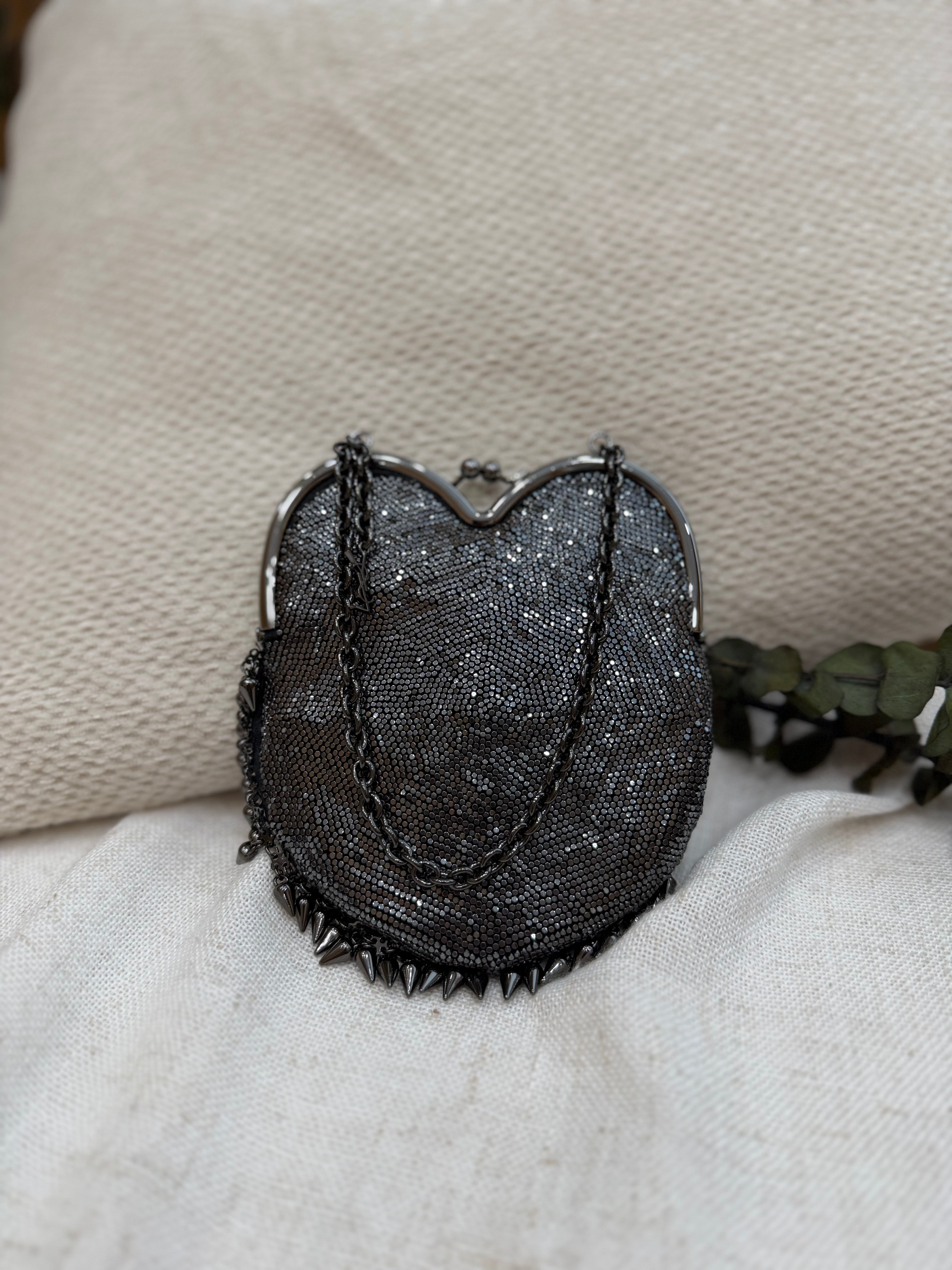 *DONS PRE-DROP* BRAND NEW- Saint Laurent YSL Gun Metal Mesh Studded Mini Heart