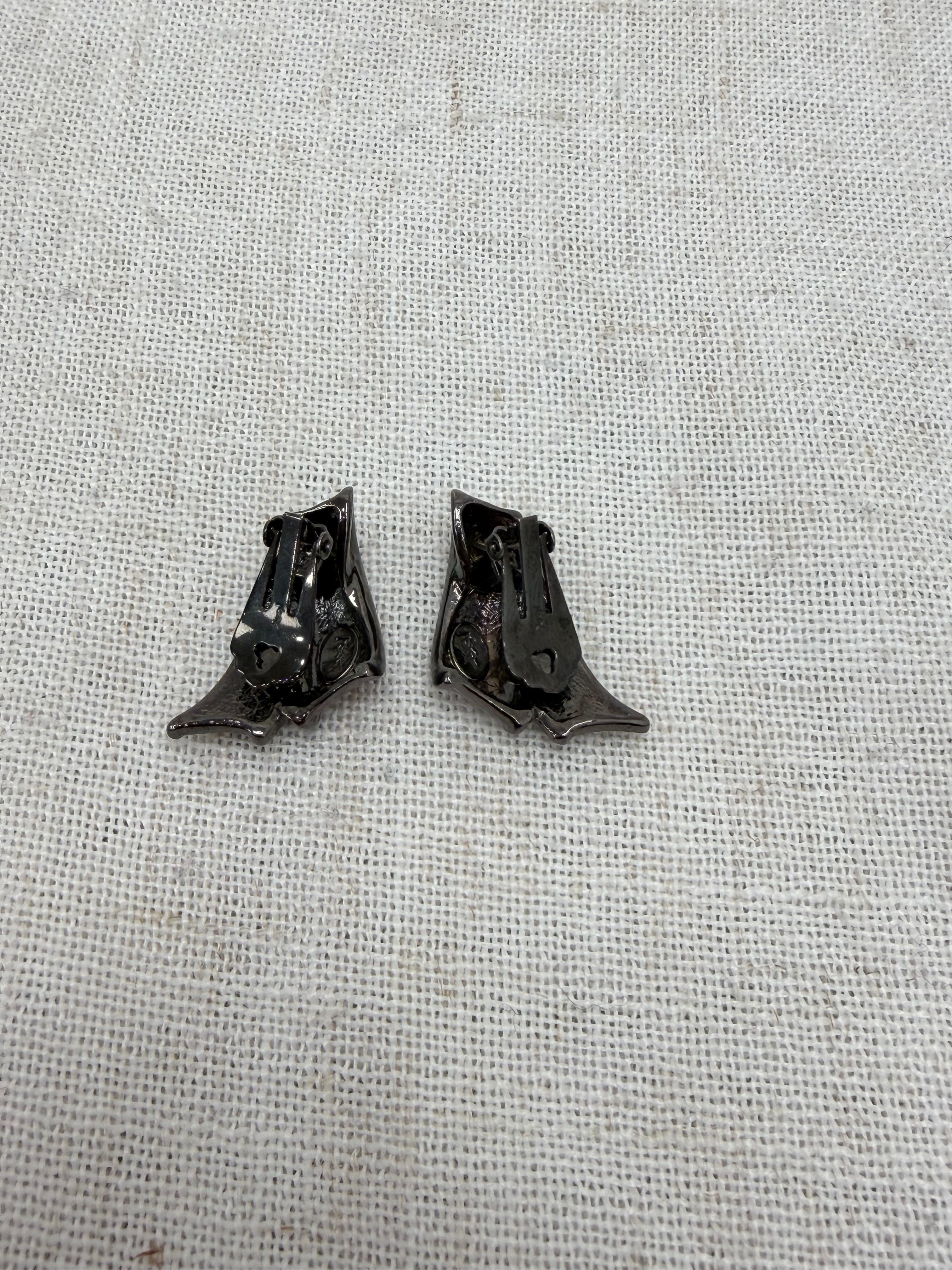 Saint Laurent YSL Rhinstone & Gun Metal Clip on Earrings