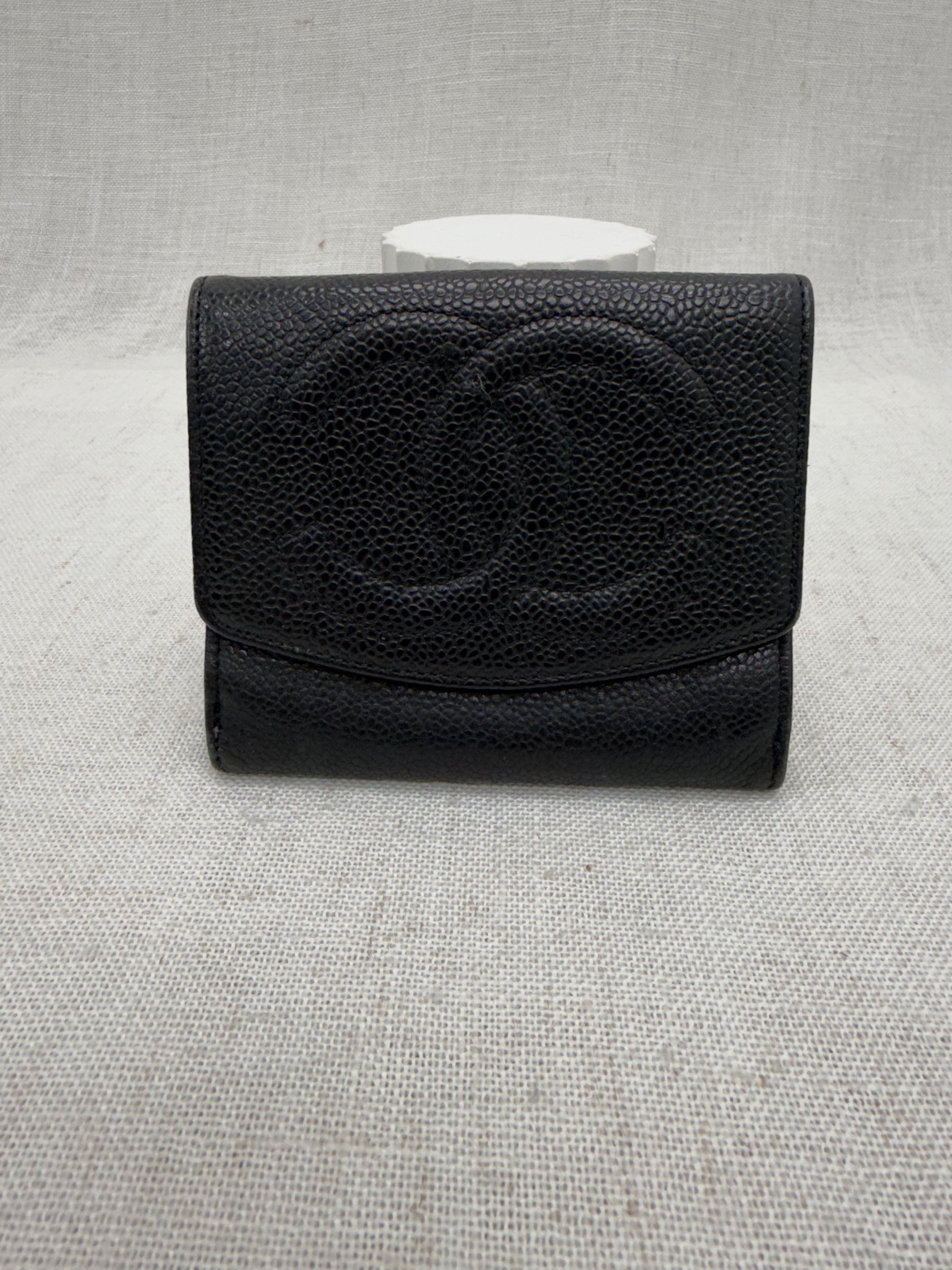 Chanel Black Caviar Leather Compact Wallet
