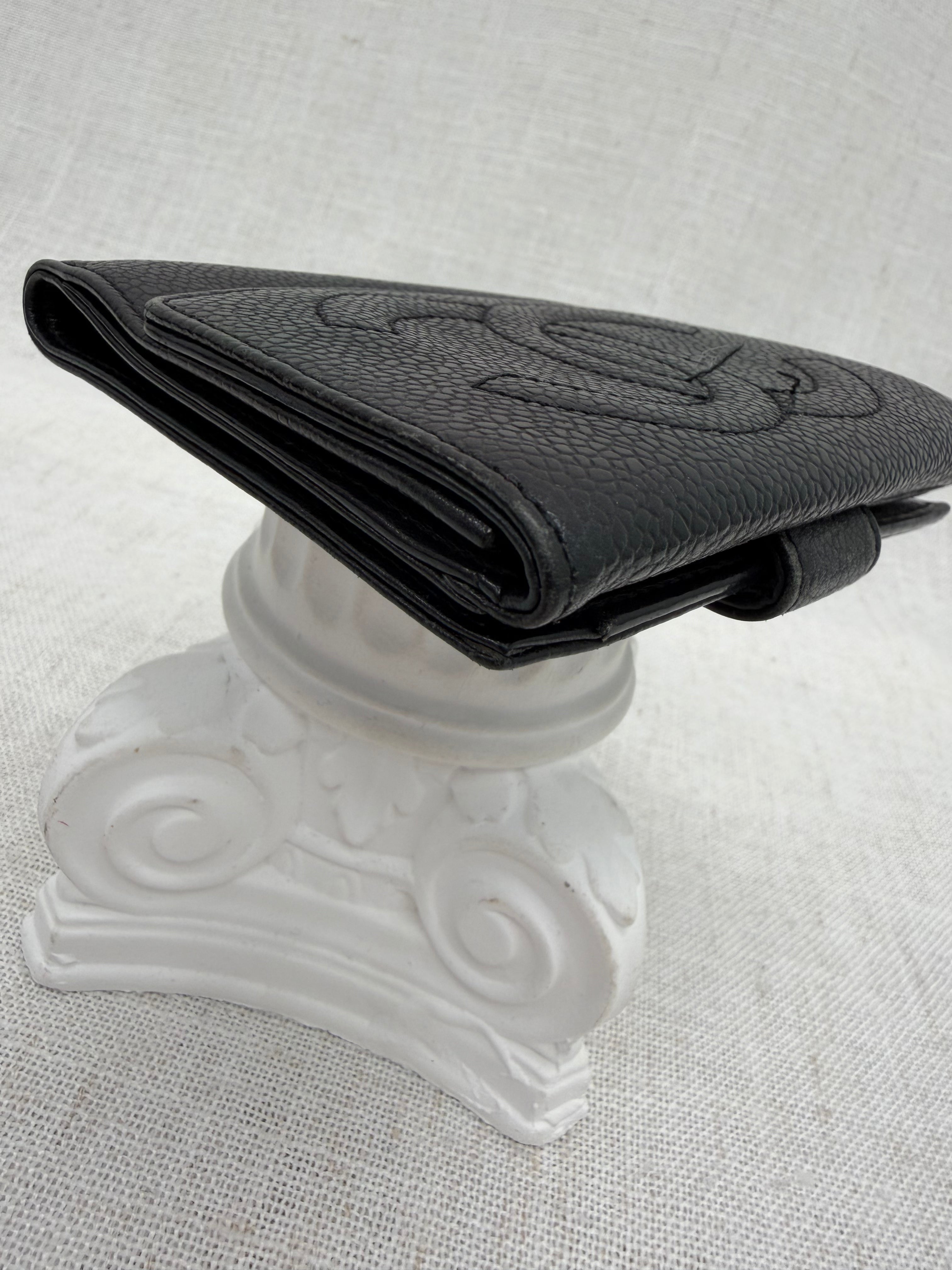 Chanel Black Caviar Leather Compact Wallet