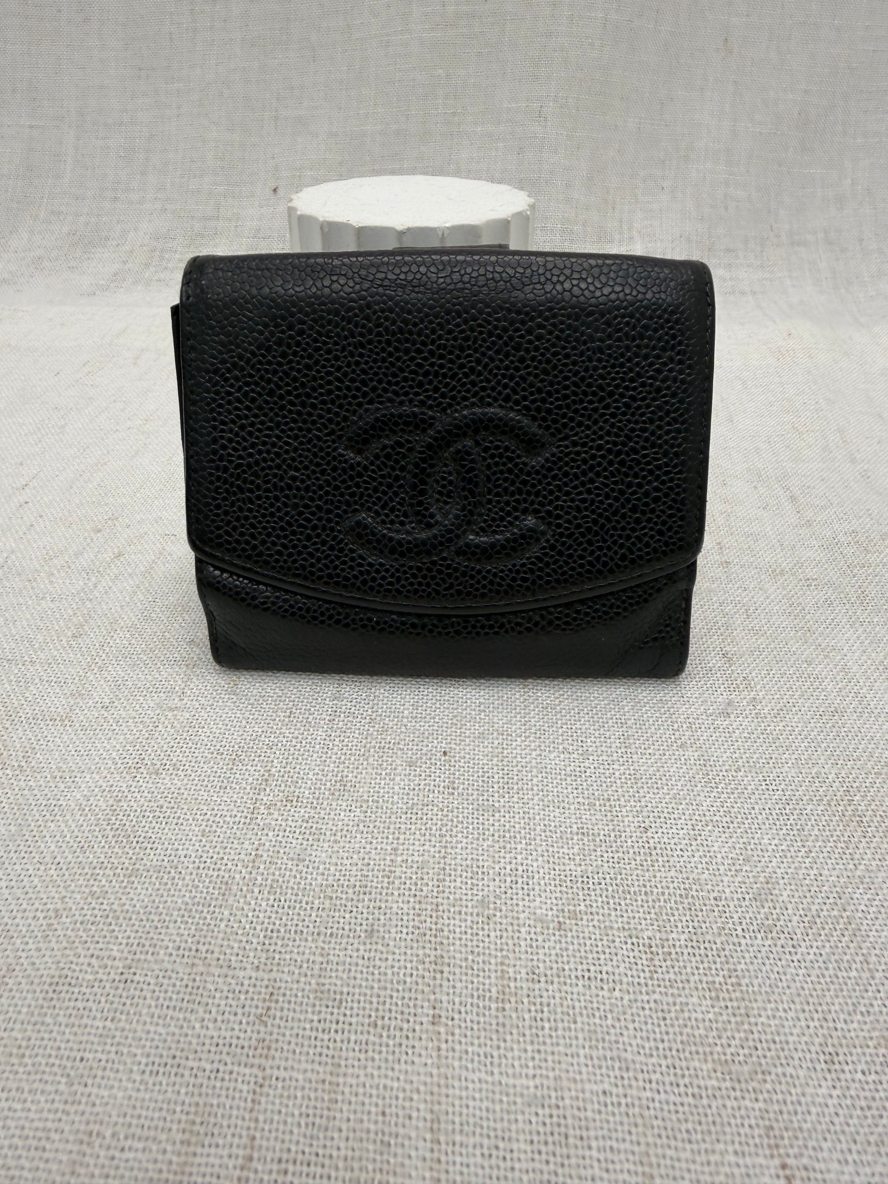 Chanel Black Caviar Leather CC Compact Wallet