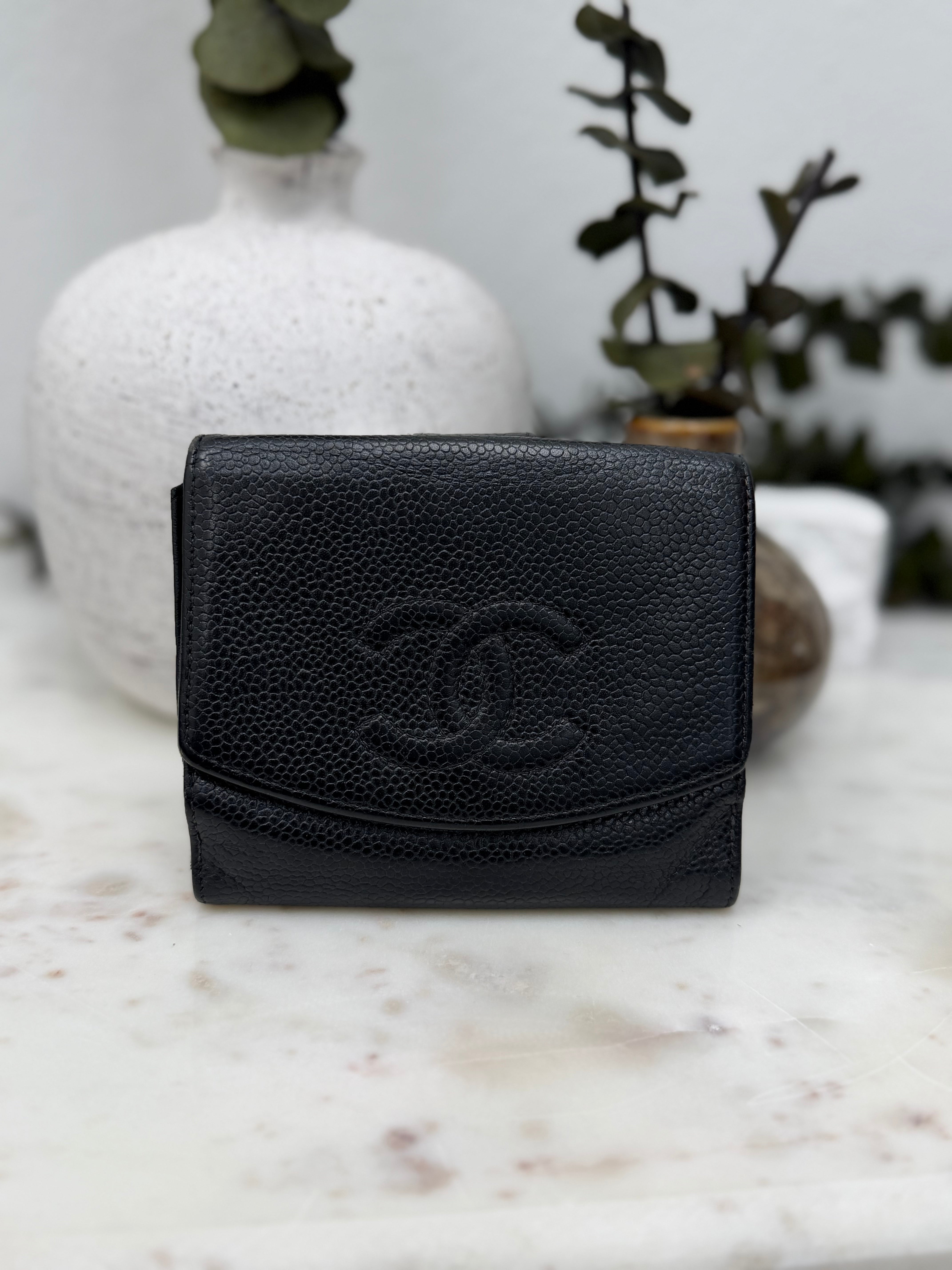 Chanel Black Caviar Leather CC Compact Wallet