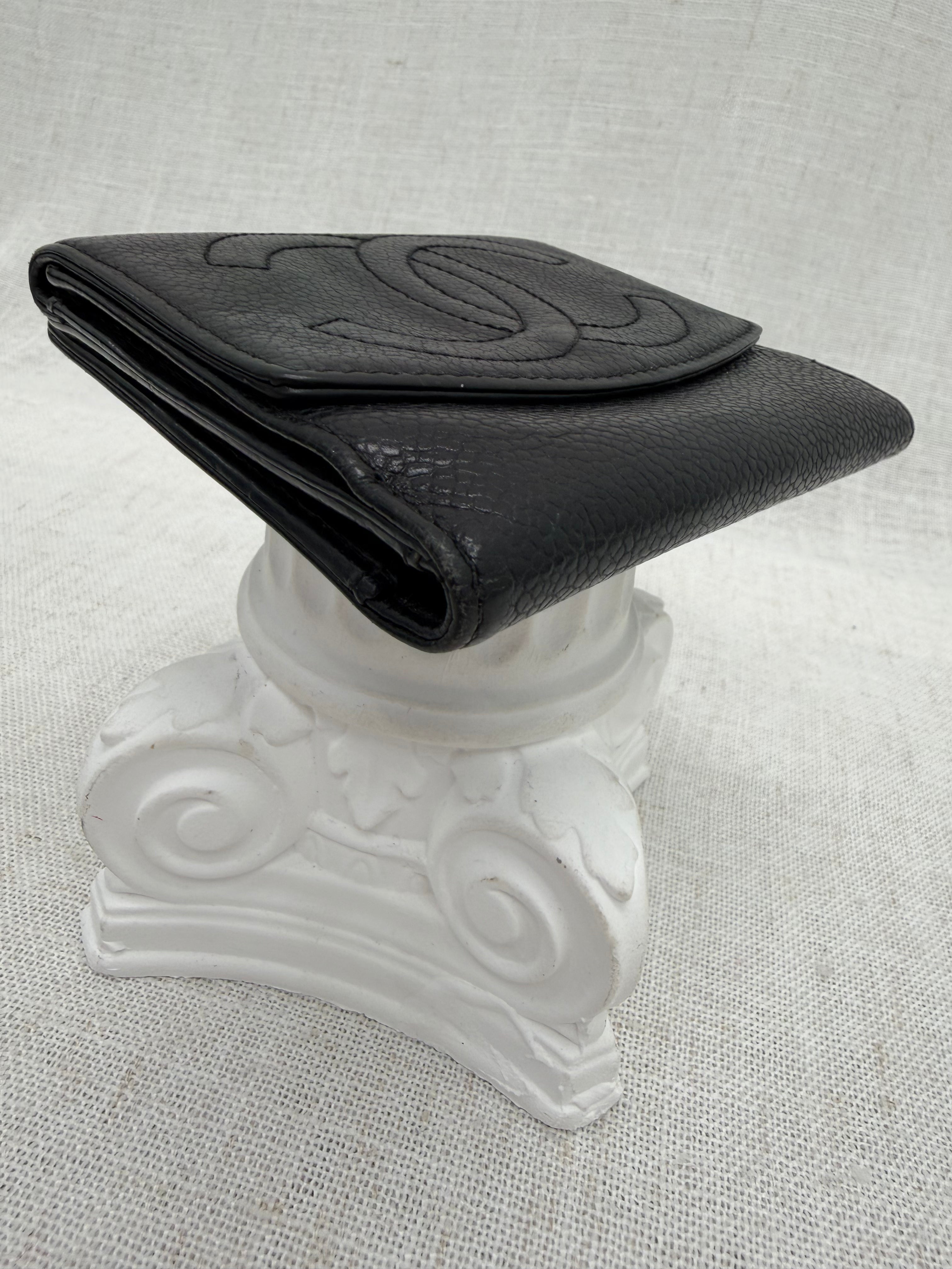 Chanel Black Caviar Leather Compact Wallet