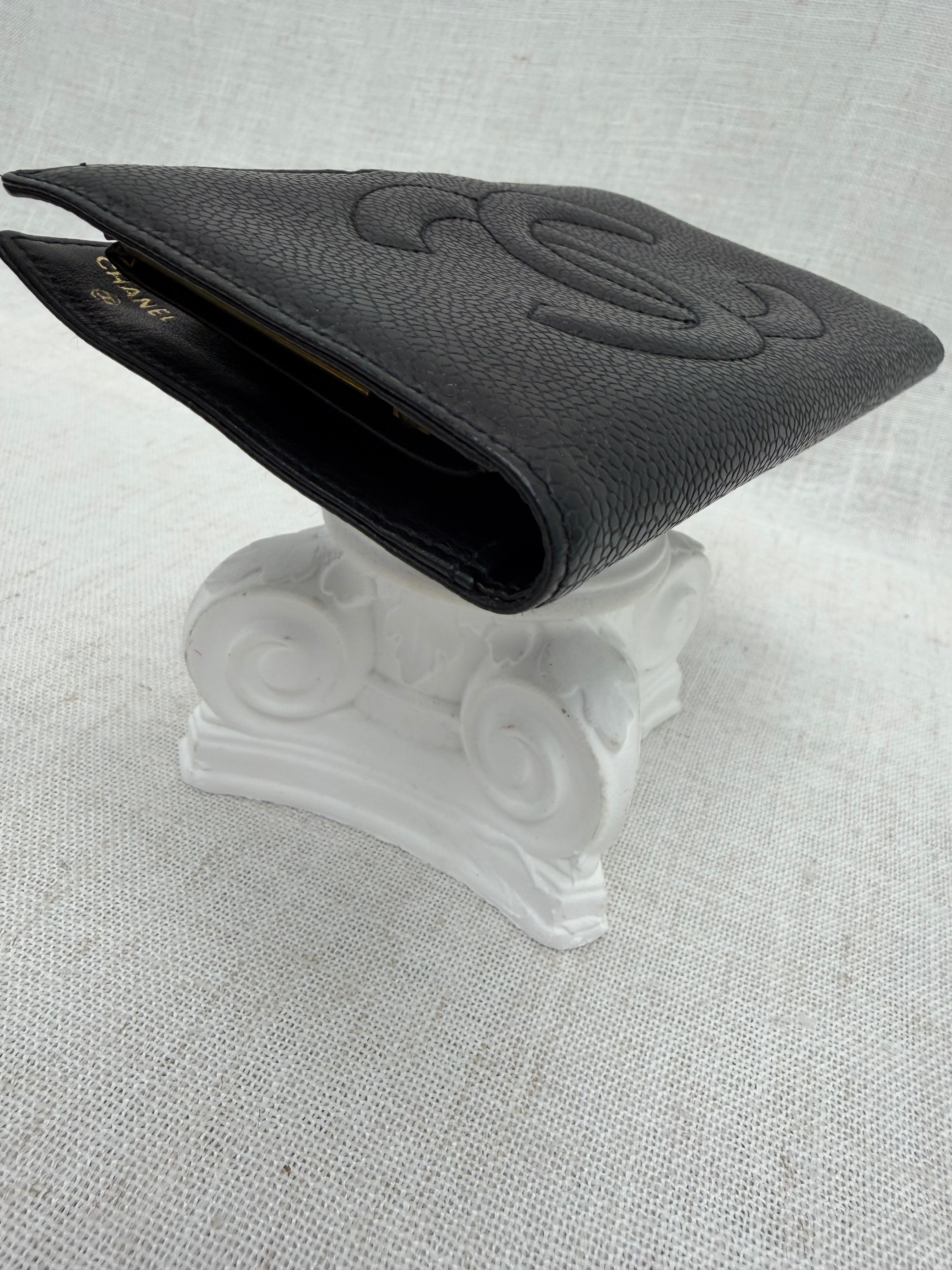 Chanel Black Caviar Leather Kisslock Long Wallet