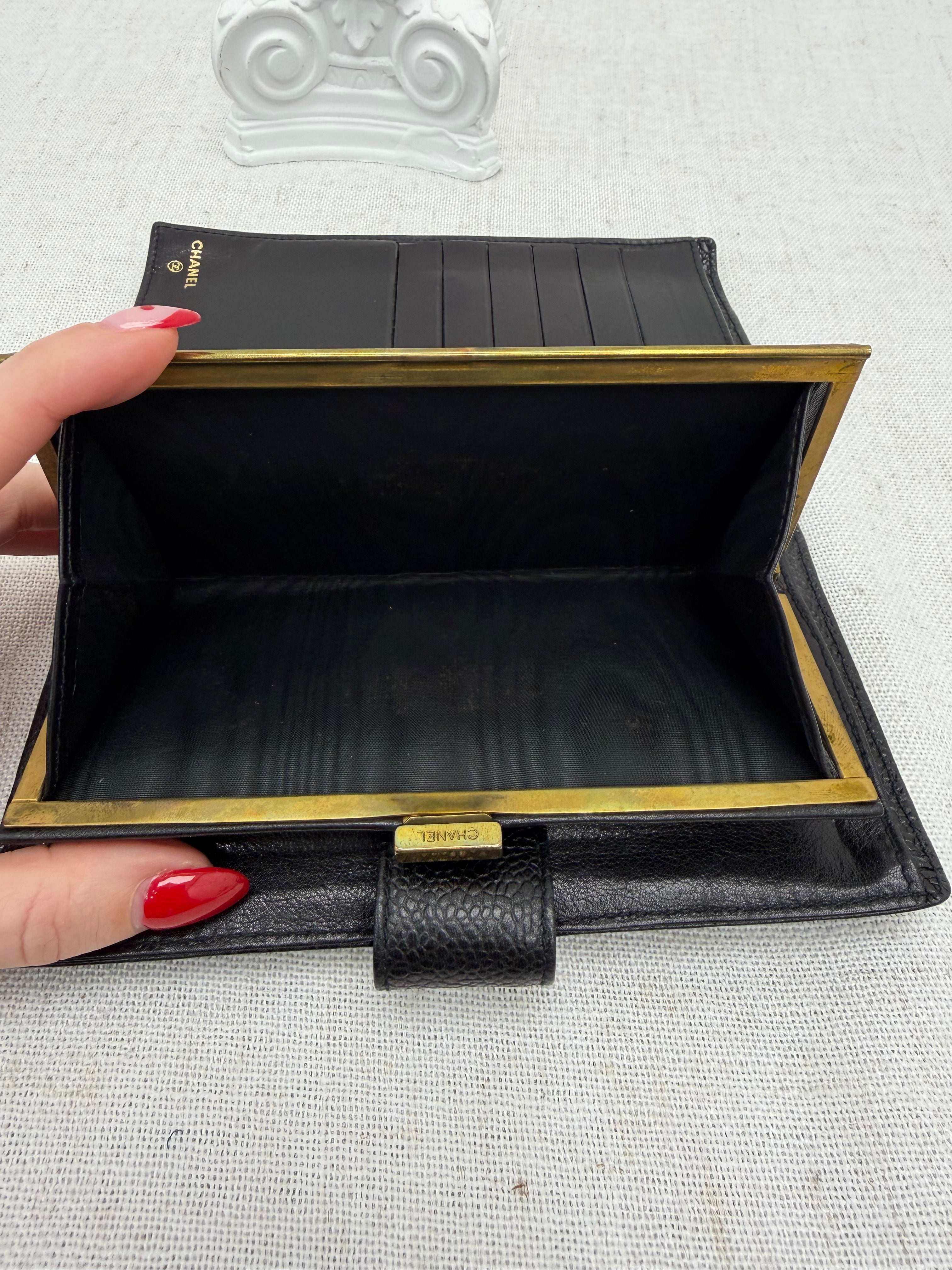 Chanel Black Caviar Leather Kisslock Long Wallet
