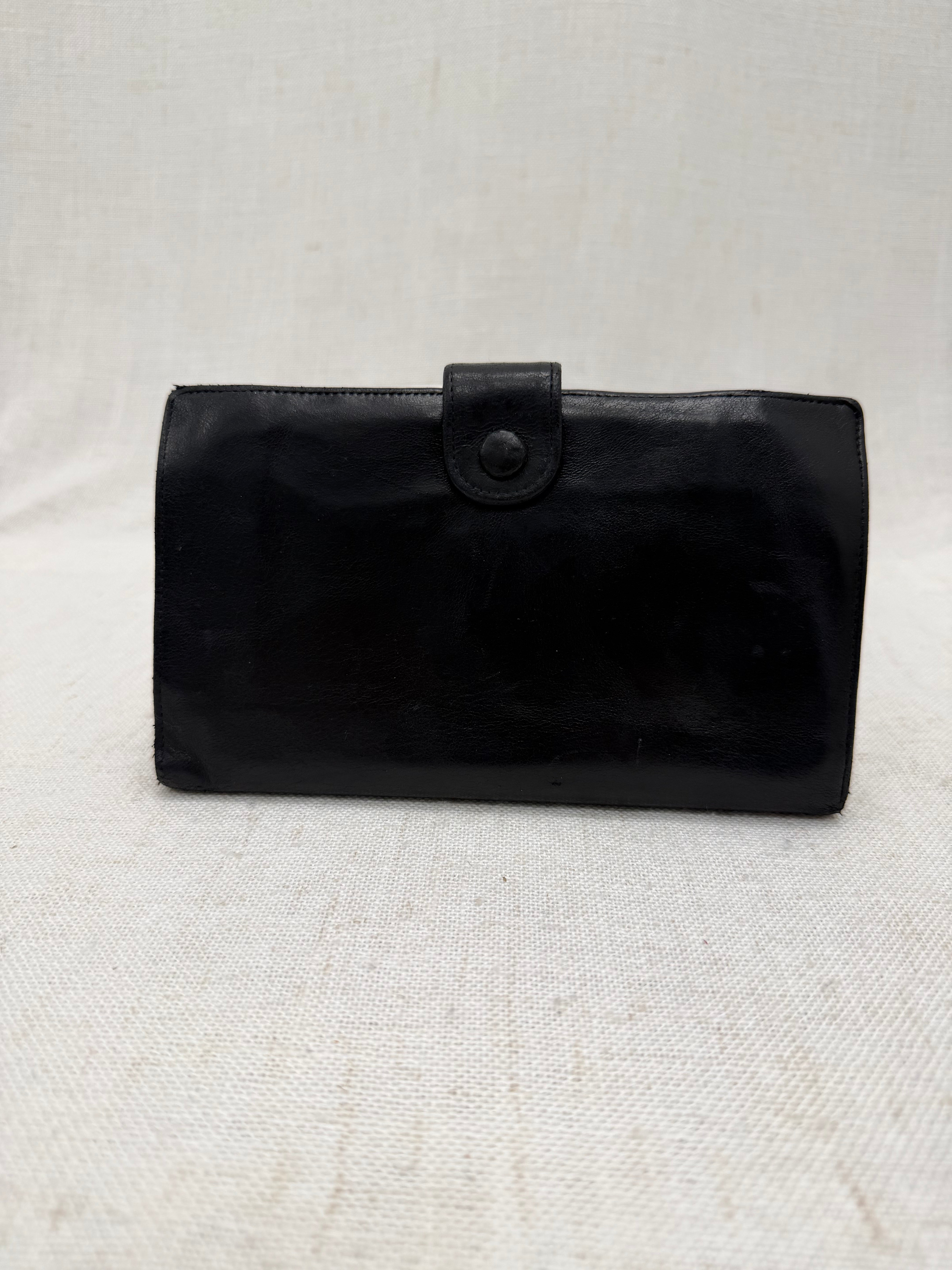 Chanel Black Leather Kisslock Long Wallet