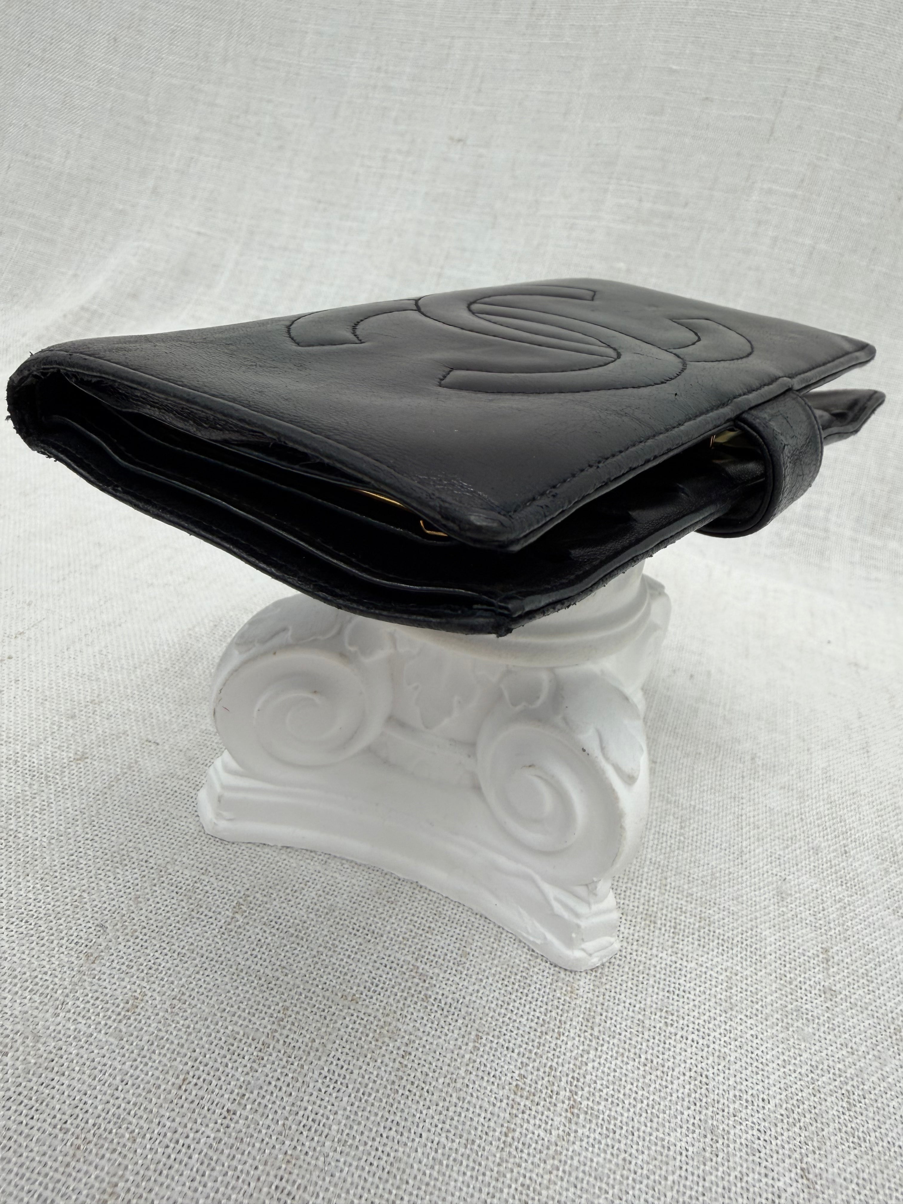 Chanel Black Leather Kisslock Long Wallet