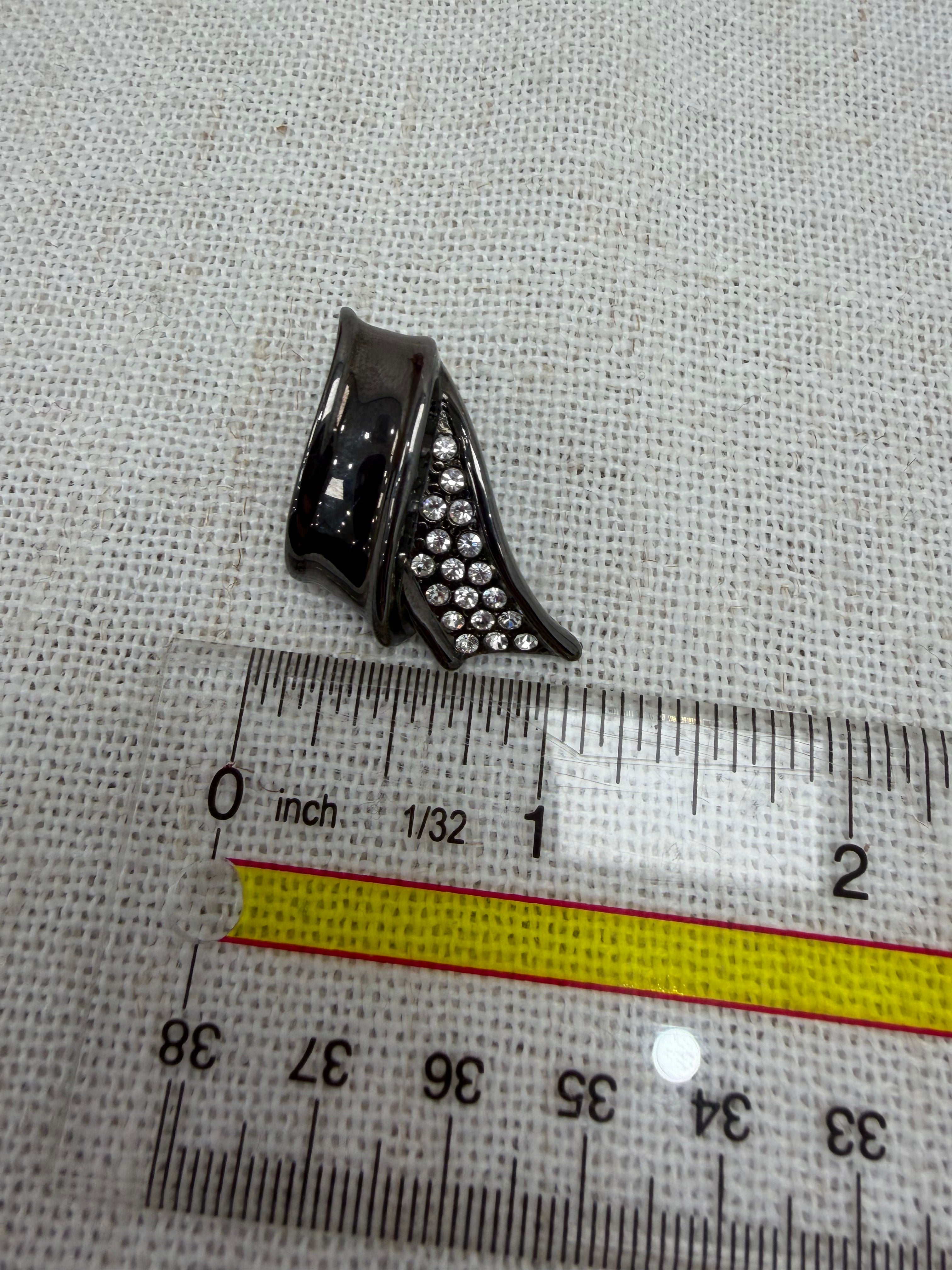 Saint Laurent YSL Rhinstone & Gun Metal Clip on Earrings