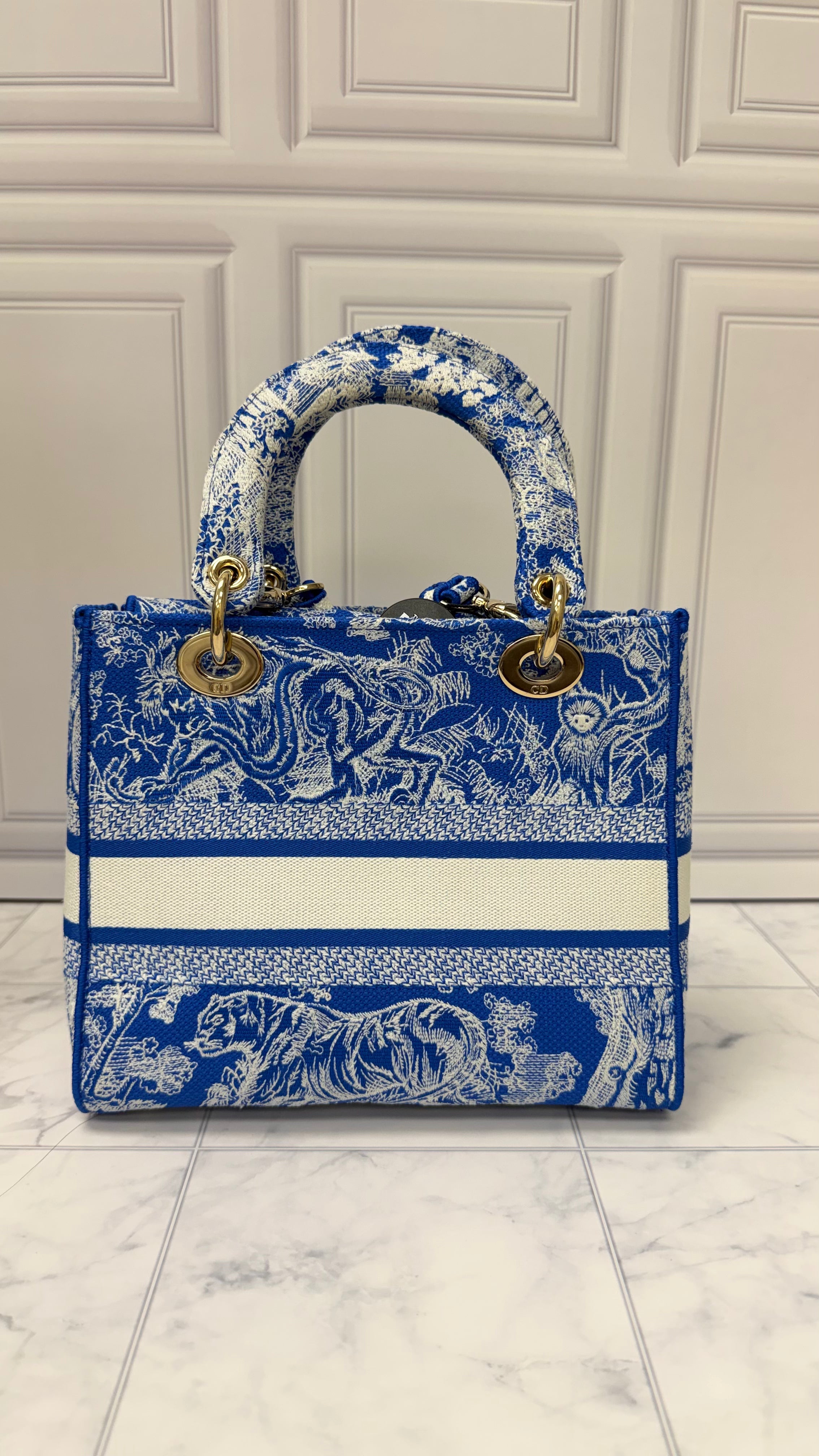 *DONS DROP* LIKE NEW - Christian Dior Blue Embroidered Canvas Lady D-Lite Bag