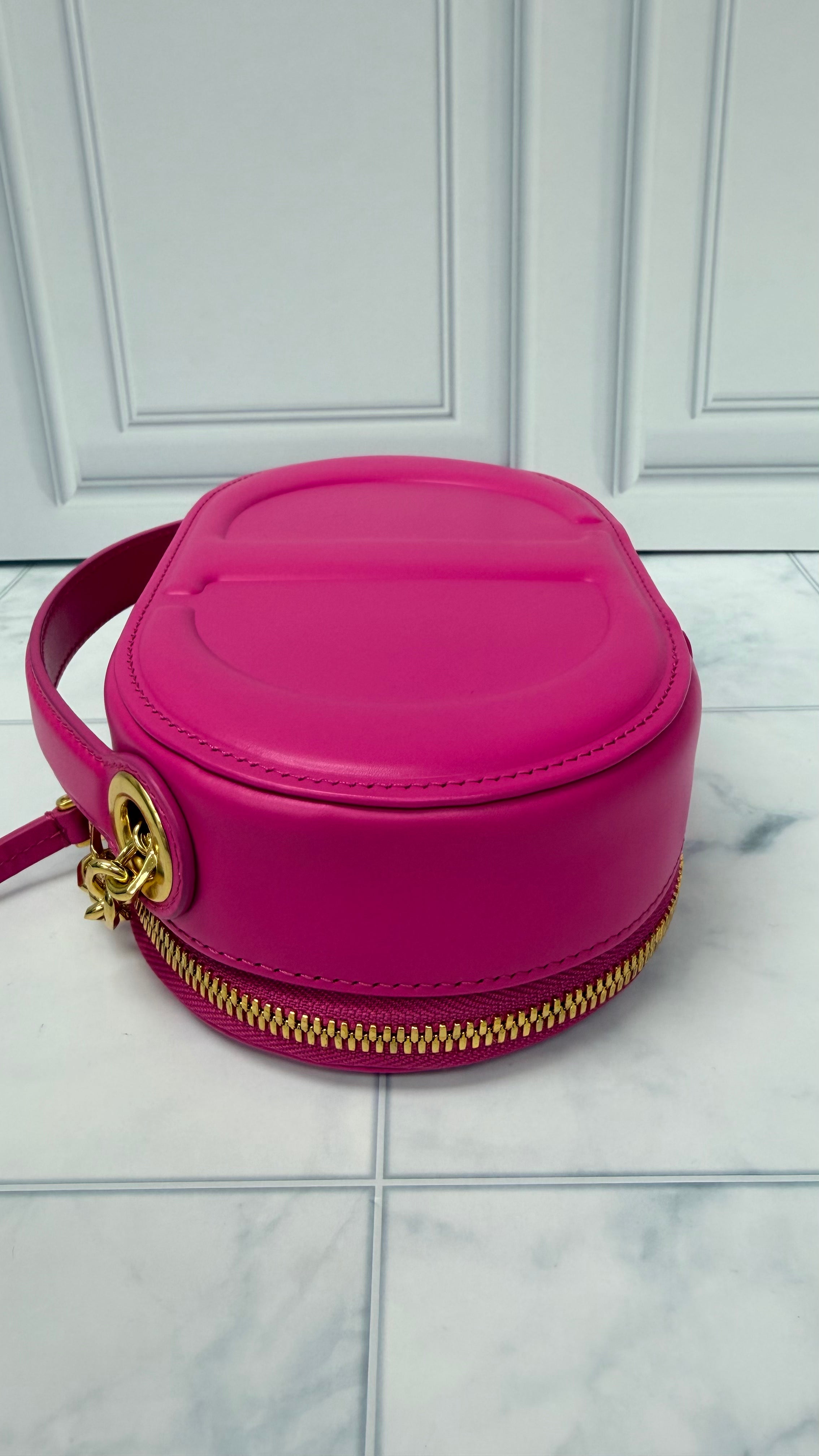 *DONS DROP* Christian Dior Pink Leather CD Embossed Signature Oval Camera Bag