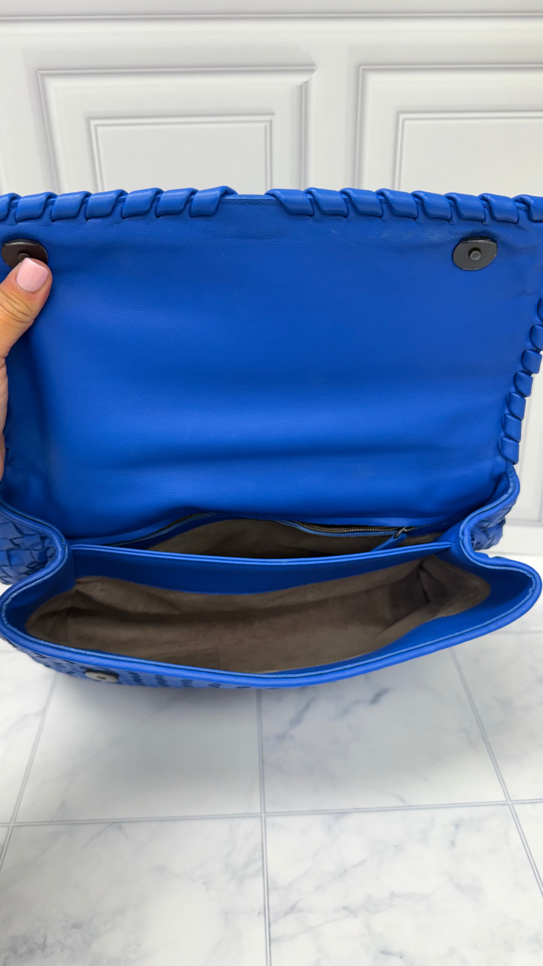 *DONS DROP* Bottega Veneta Blue Intrecciato Leather Large Olimpia Bag