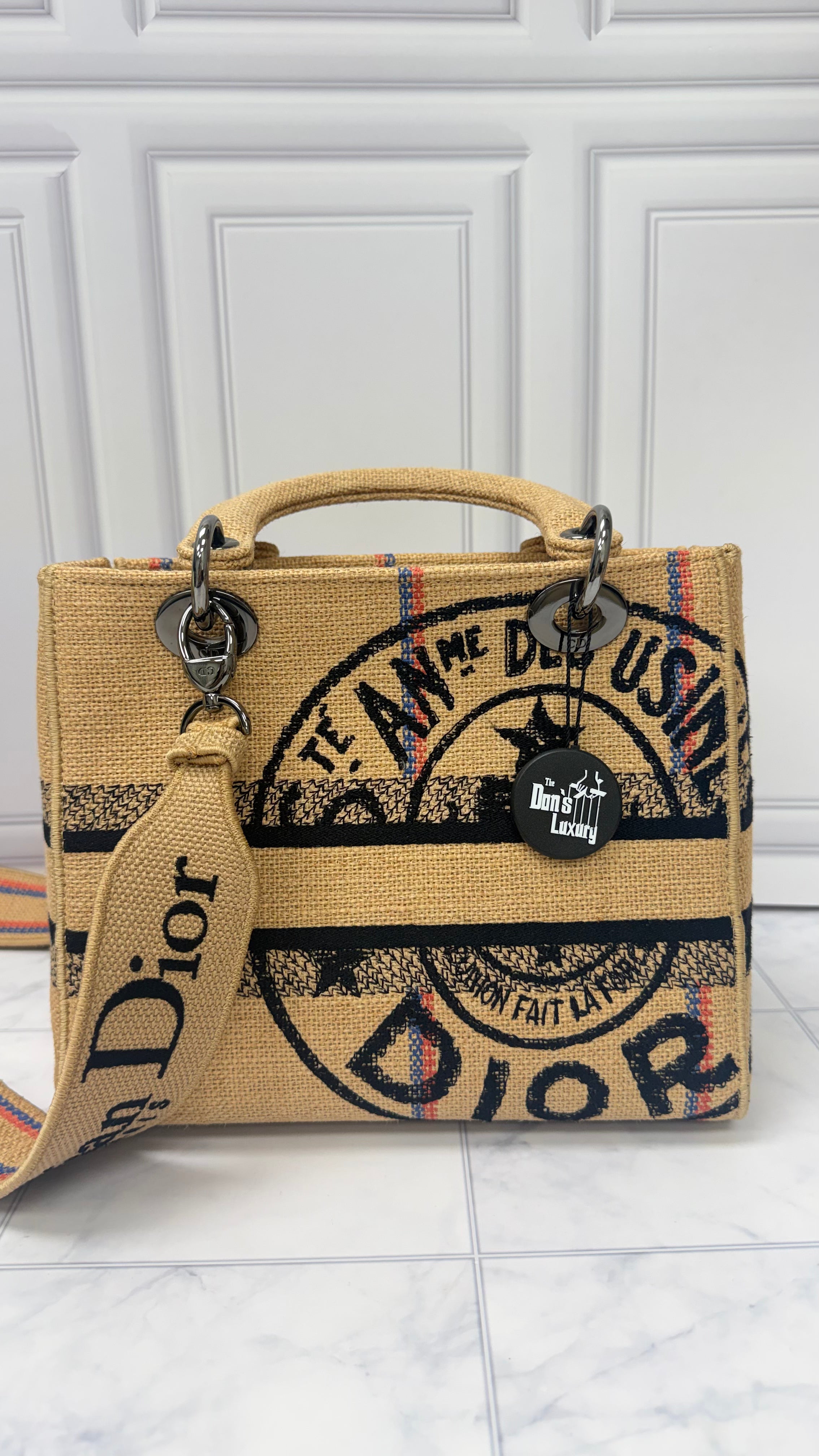 *DONS DROP* LIKE NEW - Christian Dior Beige Jute Canvas Embroidered Lady D-Light Handbag