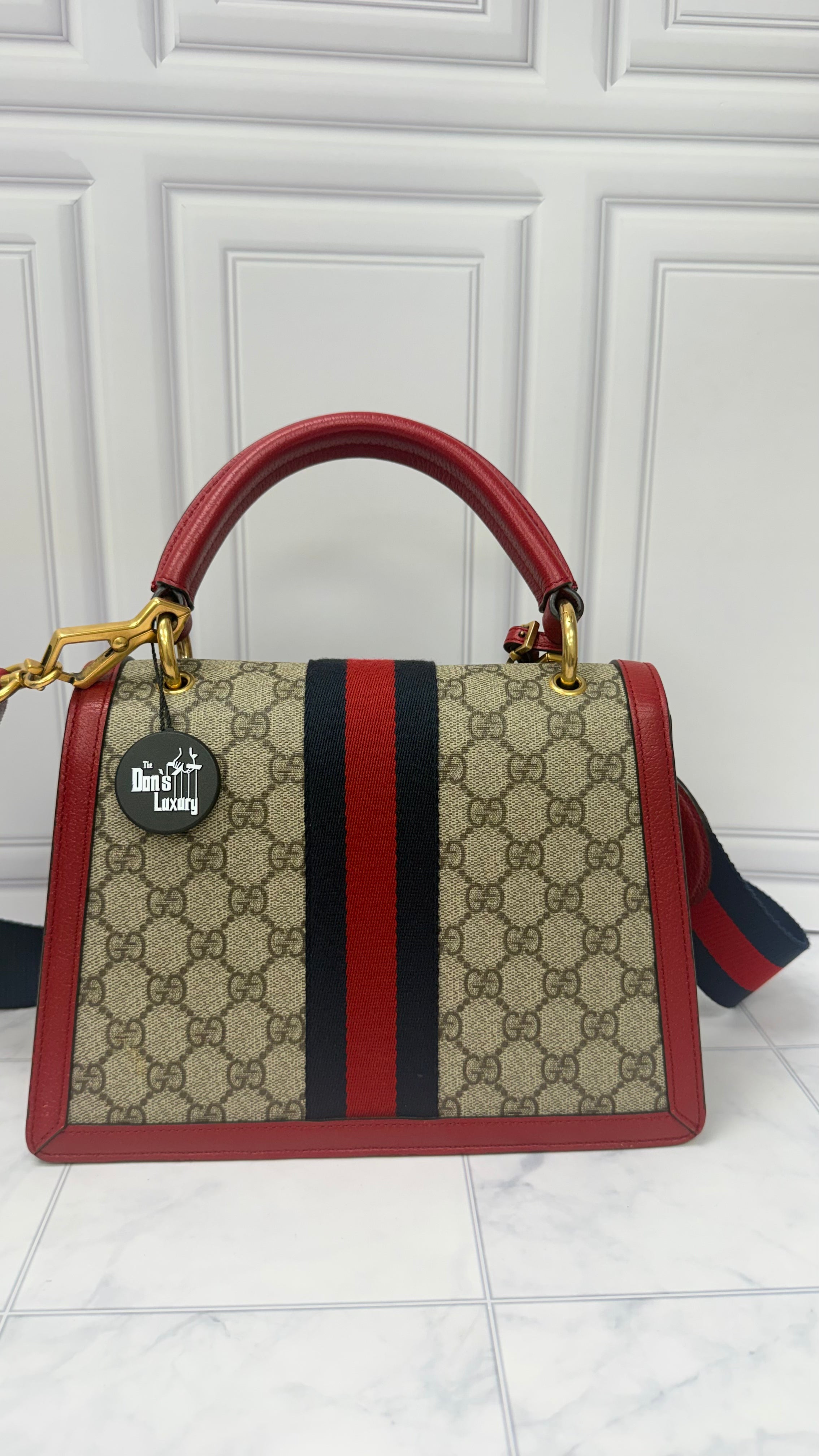 *DONS DROP* Gucci Supreme Canvas & Red Trim Queen Bee Margaret Small Top Handle Bag