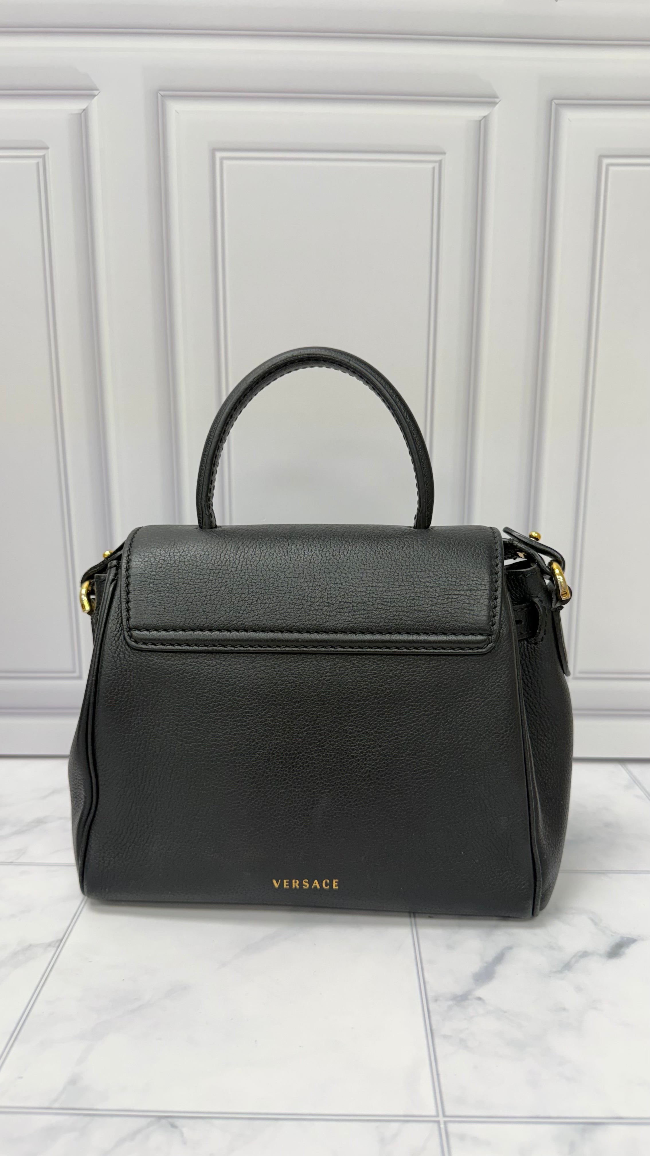 *DONS DROP* Versace Black Calfskin Leather Small La Medusa Top Handle Bag