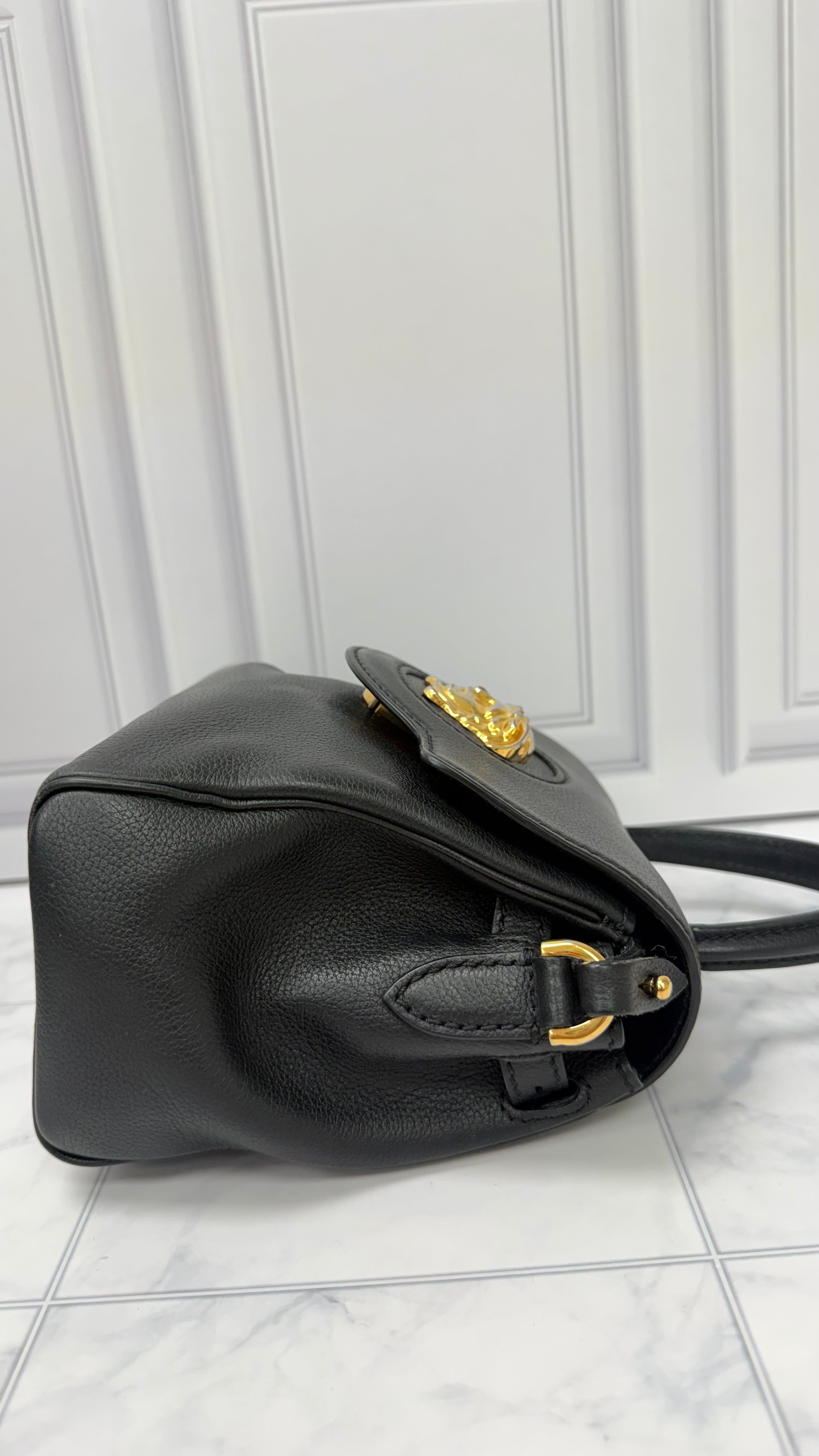 *DONS DROP* Versace Black Calfskin Leather Small La Medusa Top Handle Bag