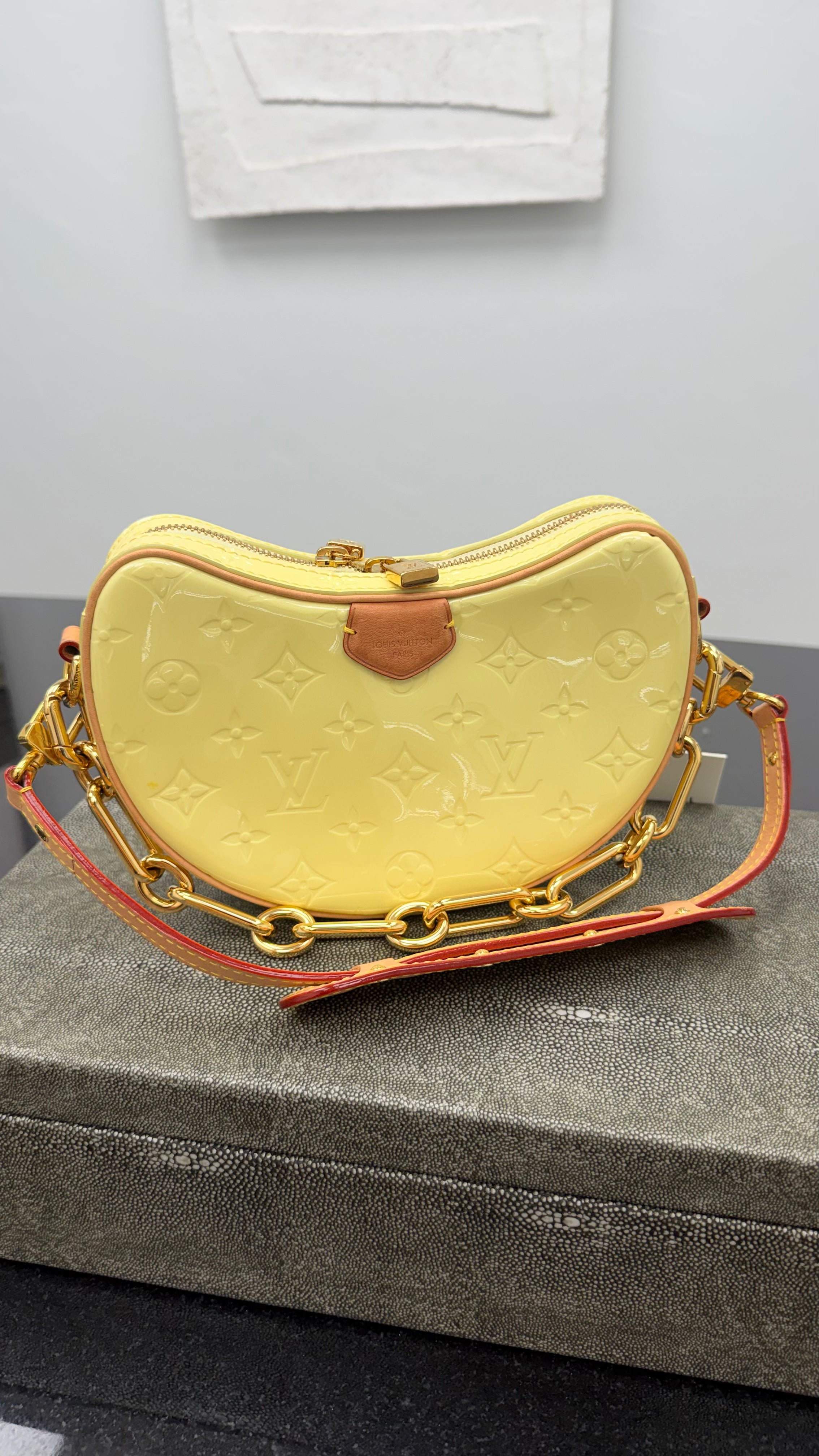 Louis Vuitton Monogram Yellow Vernis Leather Croissant PM NM Pochette Bag