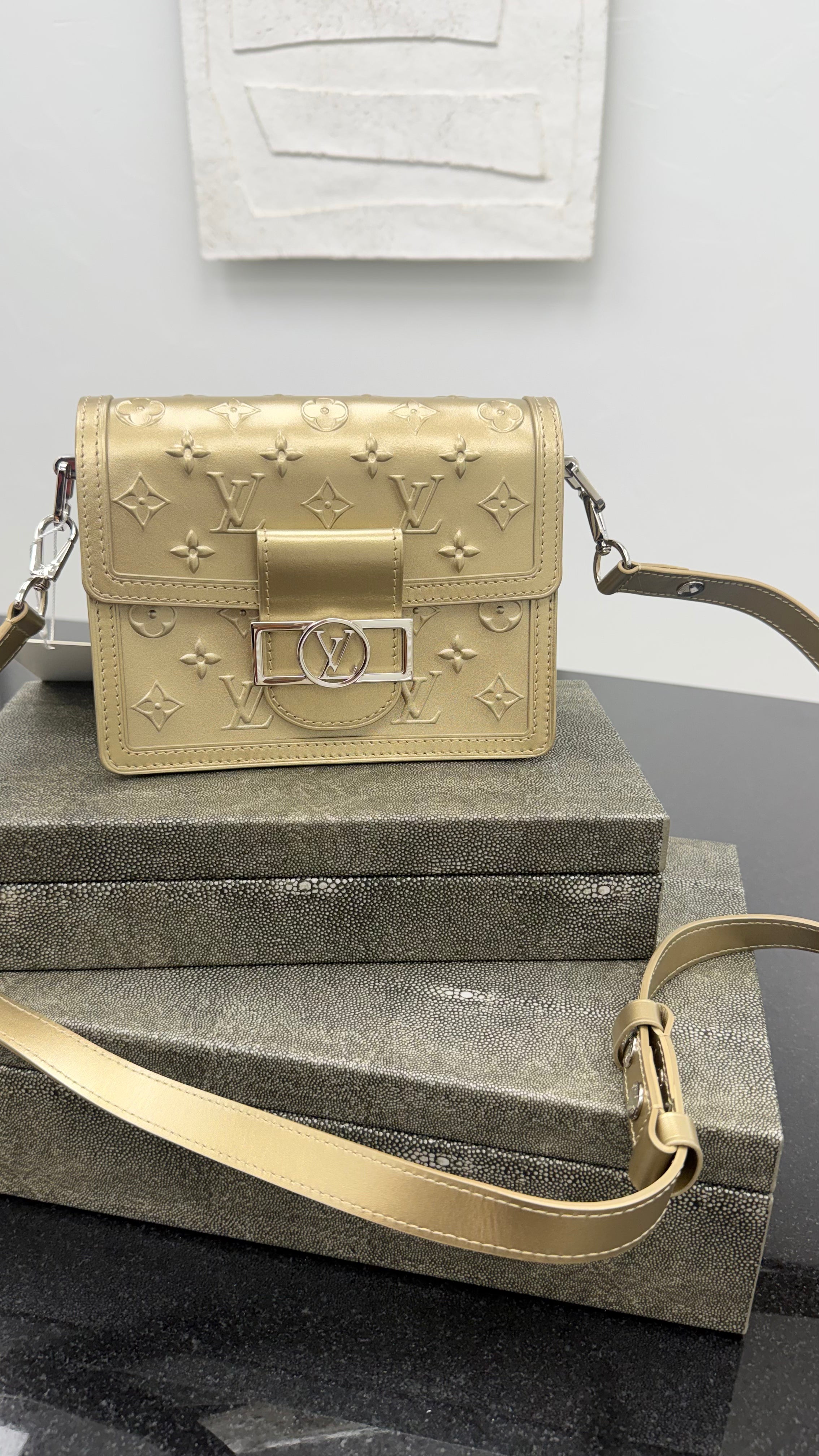 Louis Vuitton Monogram Champagne Gold Metallic Leather Dauphine Bag