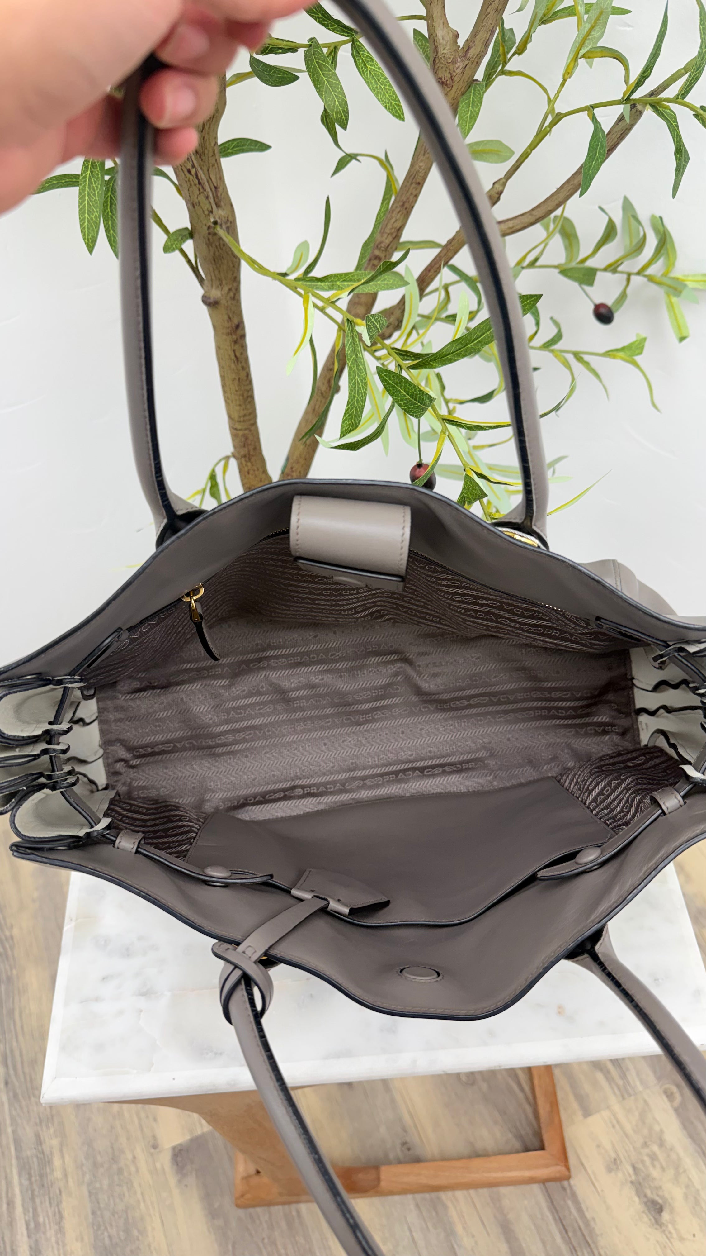 Prada Grey Soft Leather Bibliotheque Tote Bag